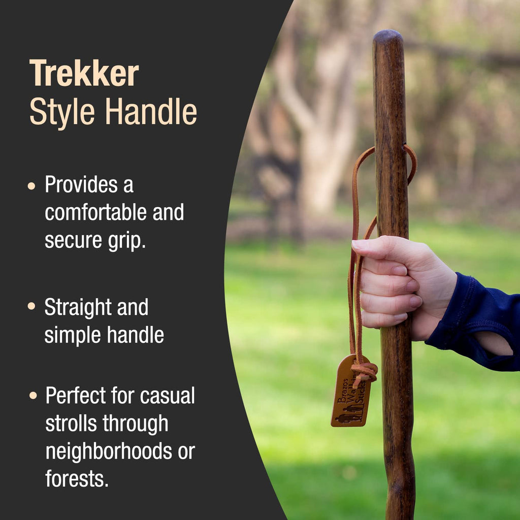 Brazos Handcrafted Wood Walking Stick, Twisted Oak, Trekker Style Handle, For Men & Women, Made In The Usa, Red, 55''