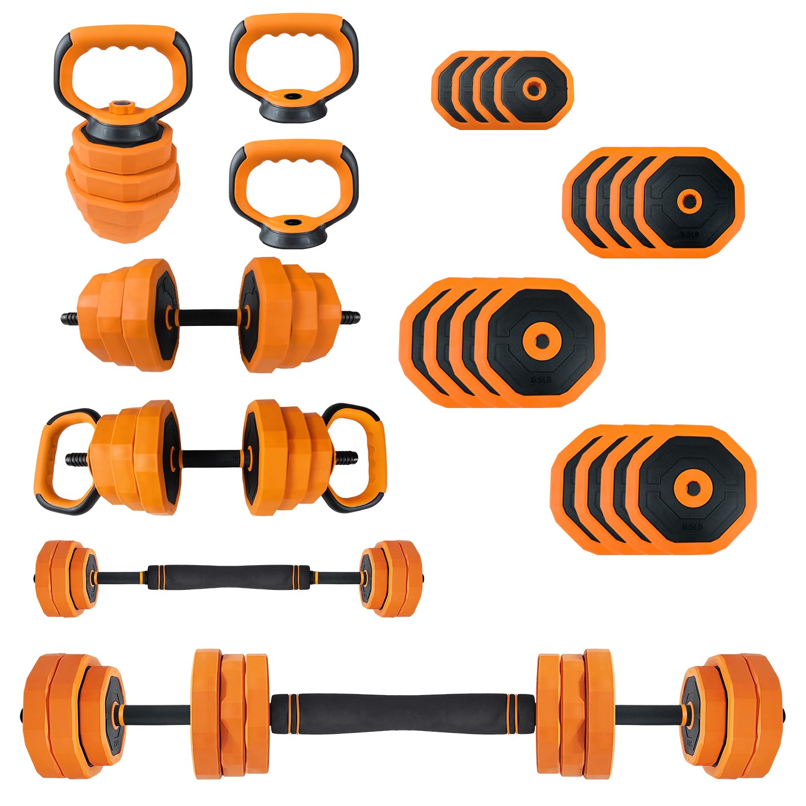 Garvee 4-In-1 Adjustable Dumbbell Set (44/66/88LB) - Convertible to Barbell, Kettlebell & Push Up Stands, Home Gym Equipment for