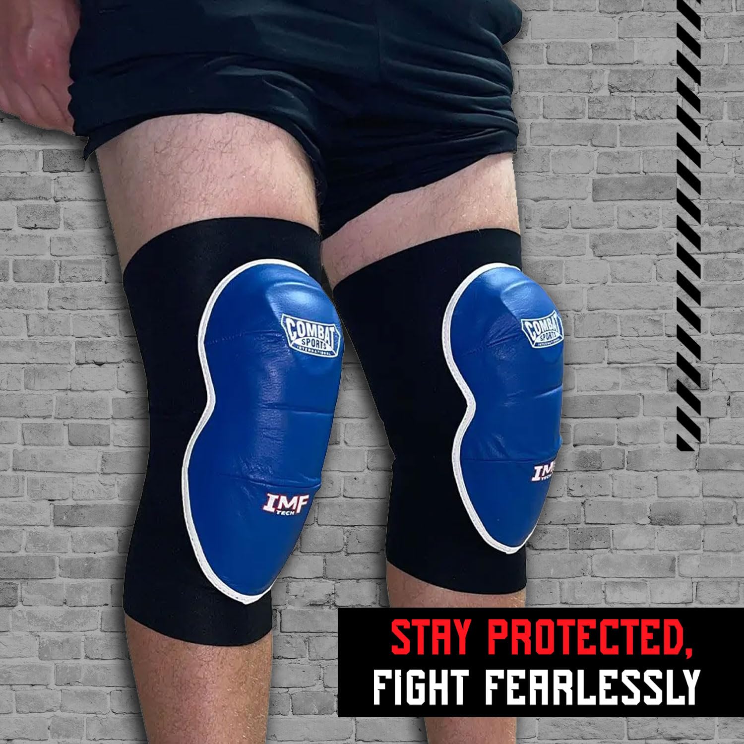 Combat Sports MMA Advanced IMF Tech Knee Pads - Injected Molded Foam, Leather Striking Surface, Neoprene Sleeve Support (Regular