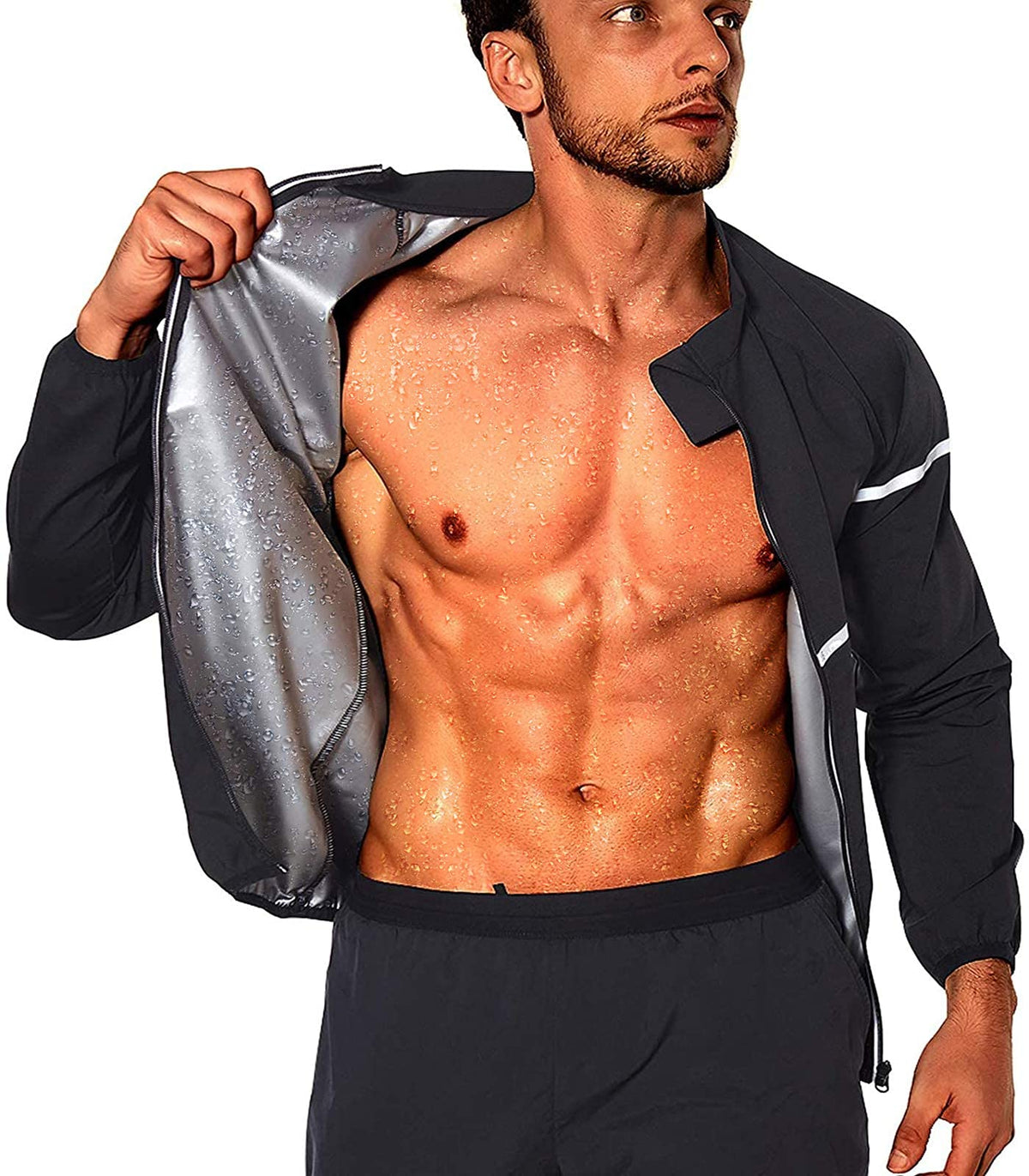 Ningmi Sauna Suit For Men Sweat  Long Sleeve Shirt Jacket Mens Workout Body Shaper Zipper Exercise Tank Top Slimming Fitness Tr
