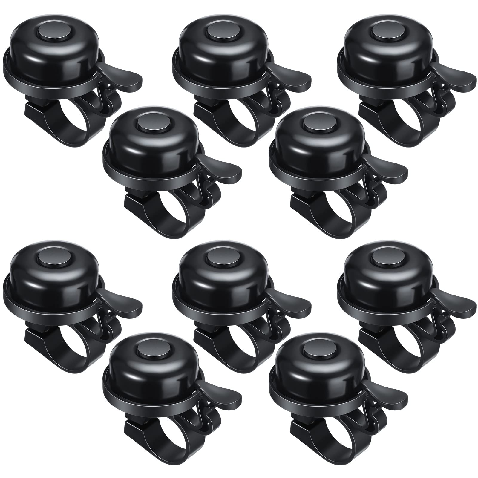 BBTO 10 Pcs Aluminum Alloy Clear Sound Bike Bell Black Loud Crisp Bicycle Bell Scooter Tricycle Mountain Bike Accessories for Bo