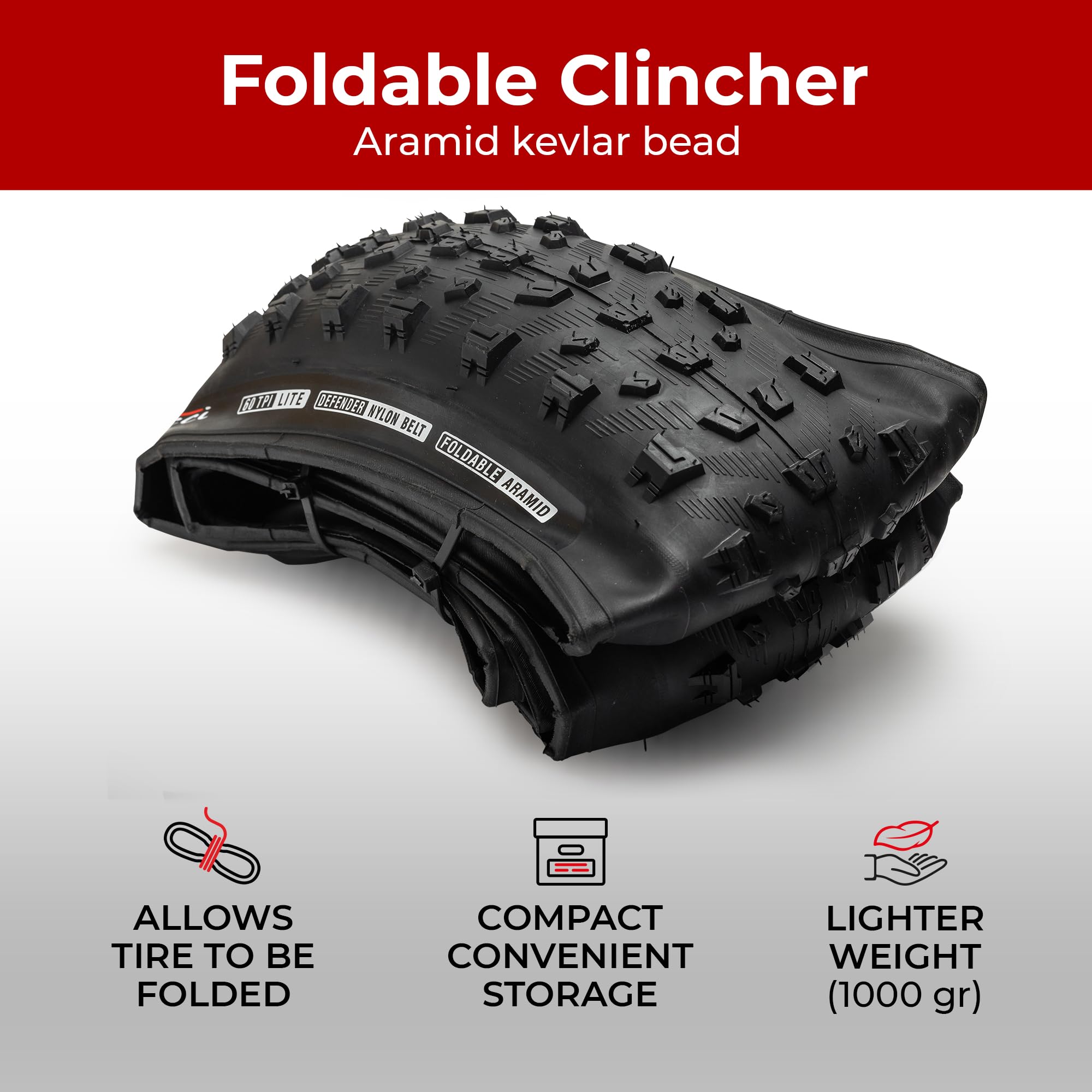 Fincci Pair 29 X 26 Inch 68-622 Etrto Folding Bike Tires With Nylon Protection, 60 Tpi For Mountain, Mtb, Downhill Xcenduro Trai