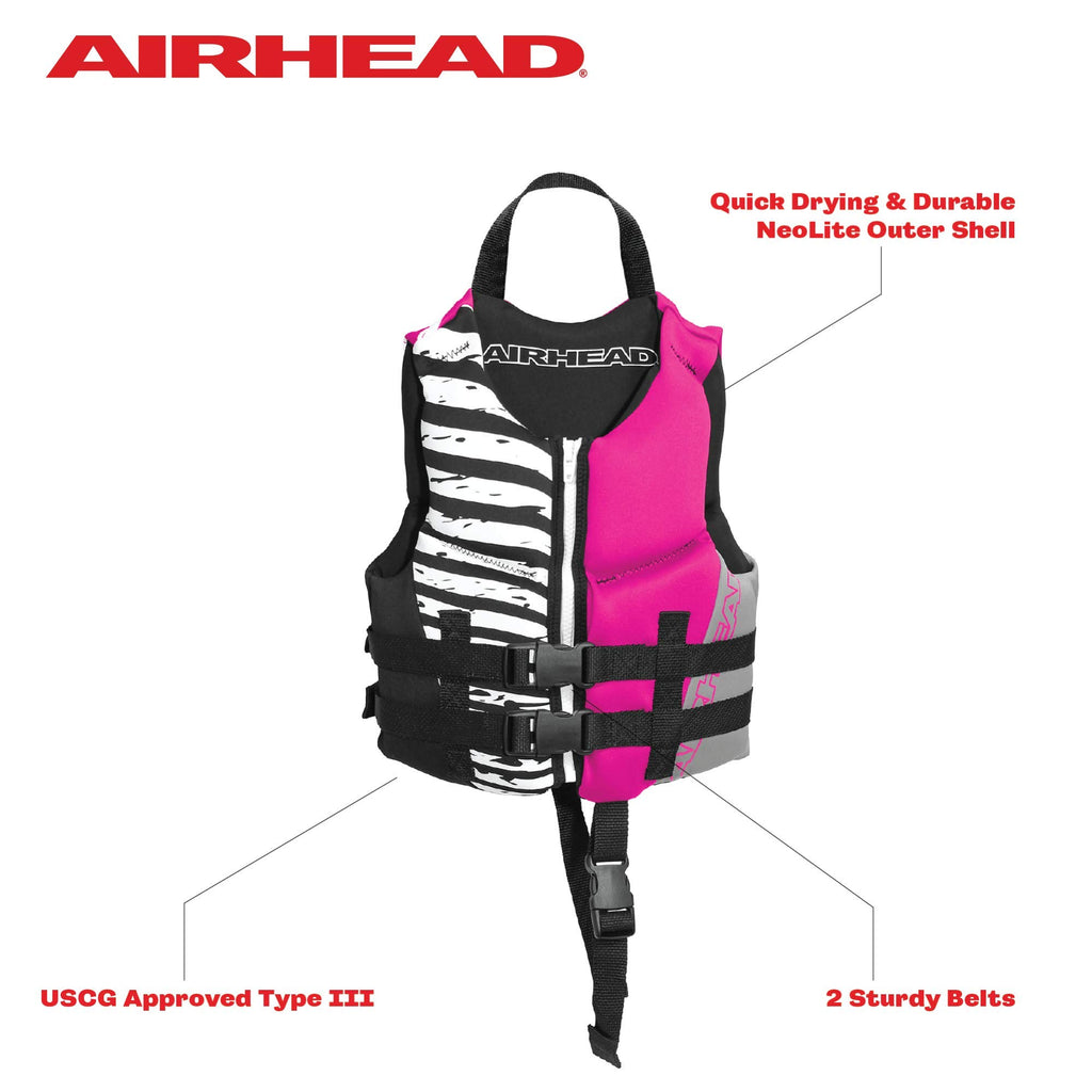 Airhead Child Type Iii Life Jacket | Us Coast Guard Approved | Closed Sided, Quick-Dry | Secure Buckles & Zipper | Wicked Kwik-D