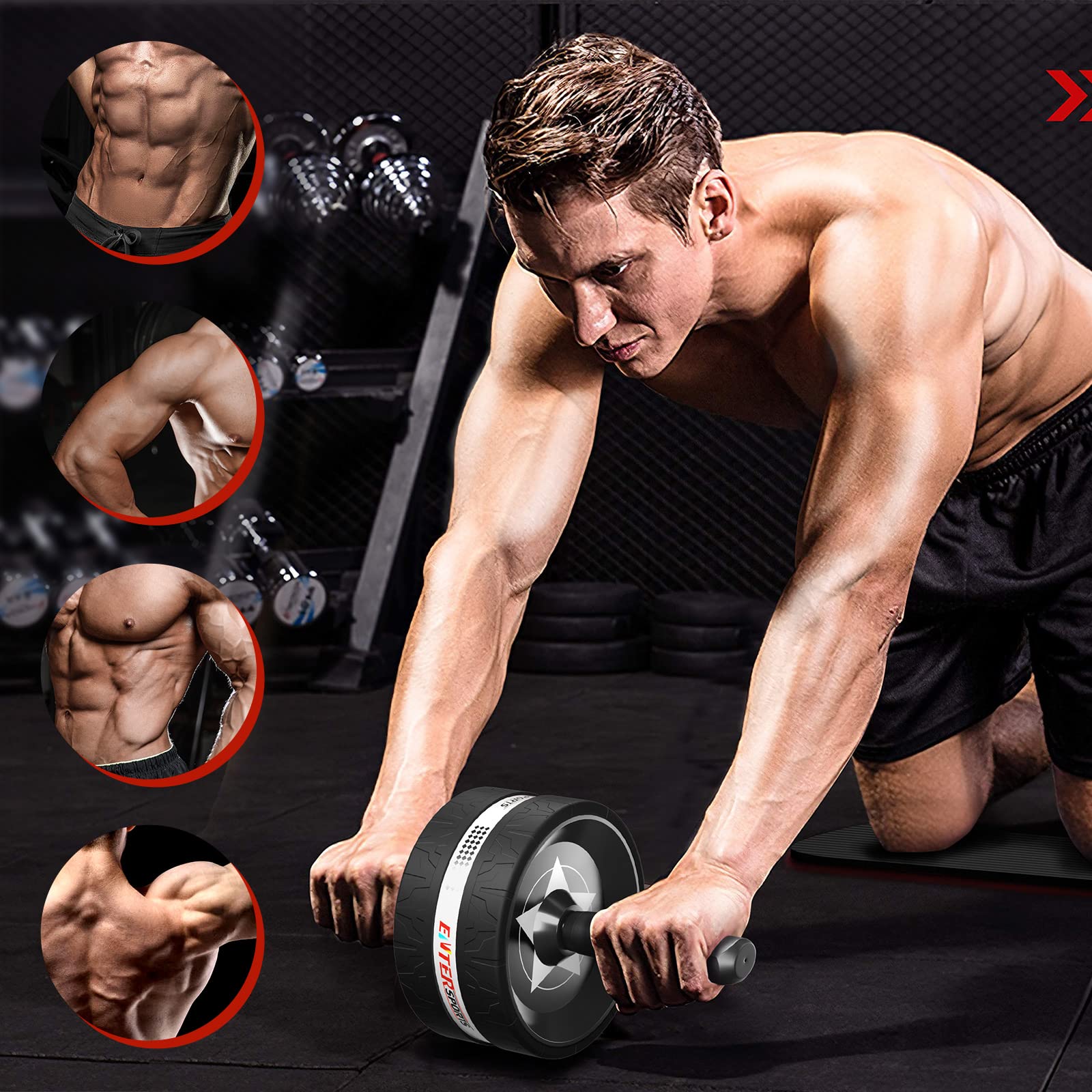 Entersports Abs Roller Wheel Kit, Exercise Wheel Core Strength Training Abdominal Roller Set With Push Up Bars, Resistance Bands