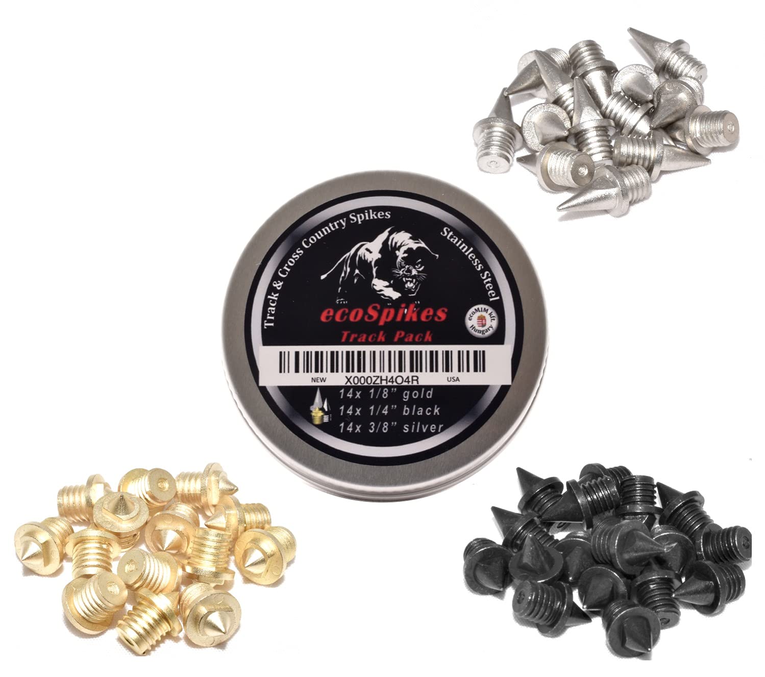 Ecospikes Track Pack - Color Coded Track And Cross Country Spikes (1/8'',1/4'',3/8'')