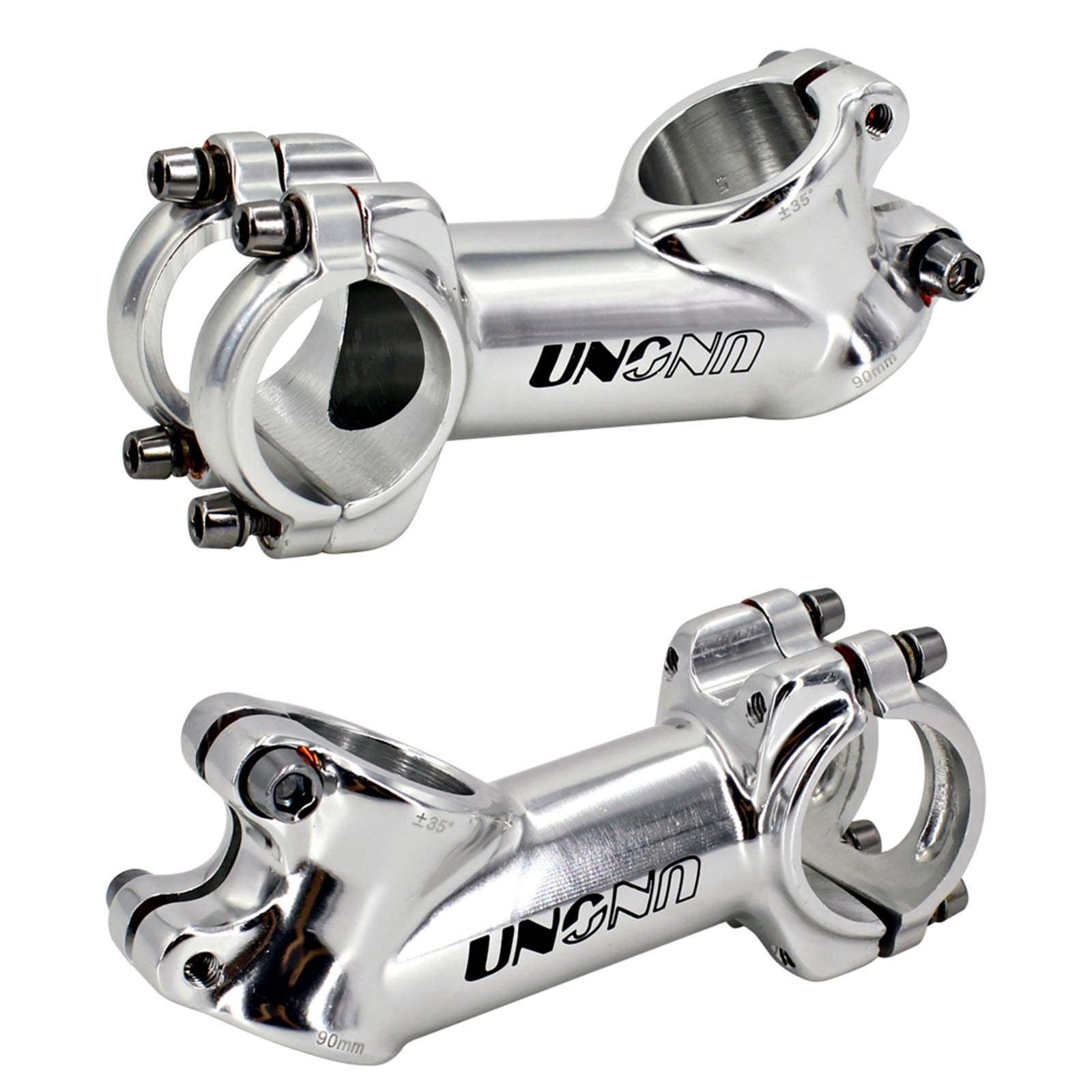 Meische 31.8 Stem 90Mm Mountain Bike Stem, 35 Degree Bicycle Stem Riser Short Handlebar Stem For Mtb, Road Bike, Bmx(Glossy Silv