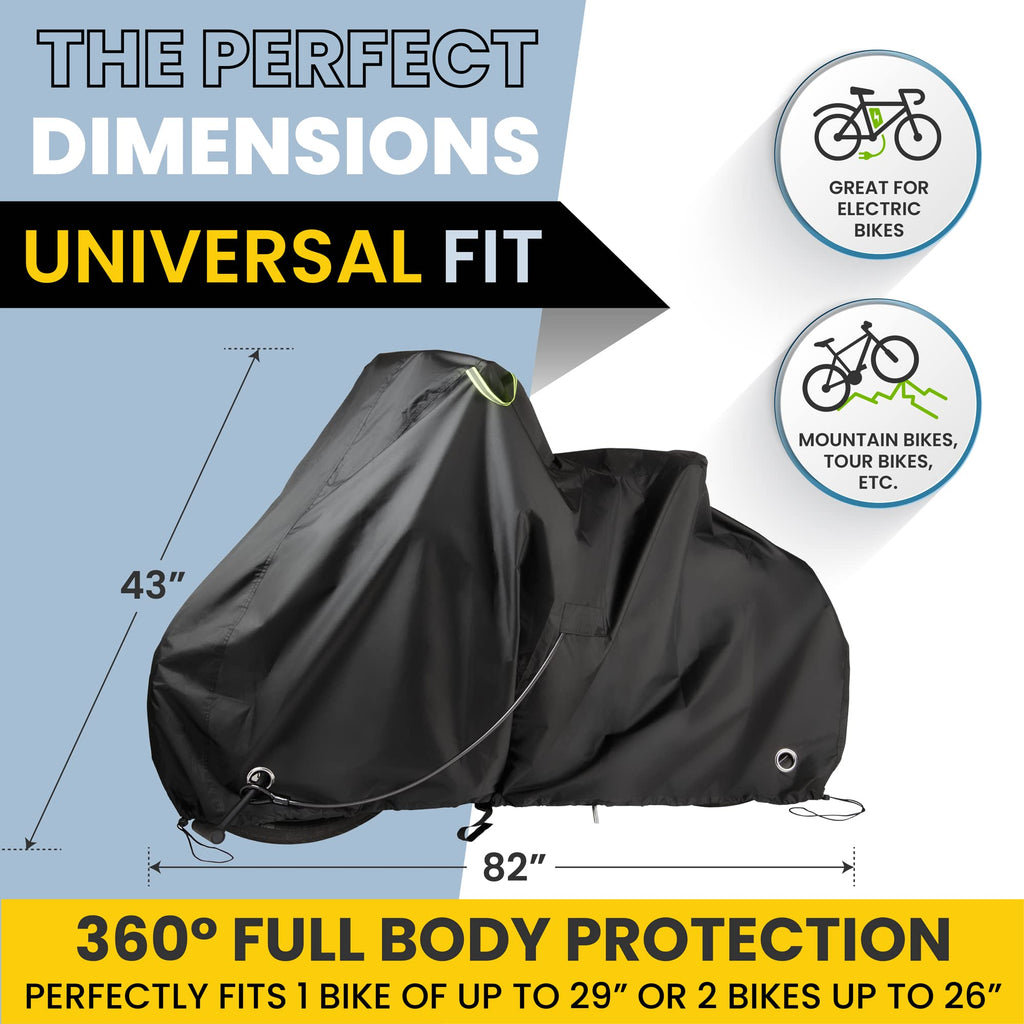 Waterproof Bicycle Cover For Outdoor Storage - Fits 1 Or 2 Mountain, Road, Electric Bikes - Anti Theft Lock Holes For Frame Body