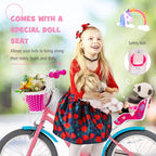 Baby Joy Kids Bike, 18 Inch Kids Bicycle W/Training Wheels, Adjustable Seat Handlebar Height, Storage Basket, Doll Seat, Handbra
