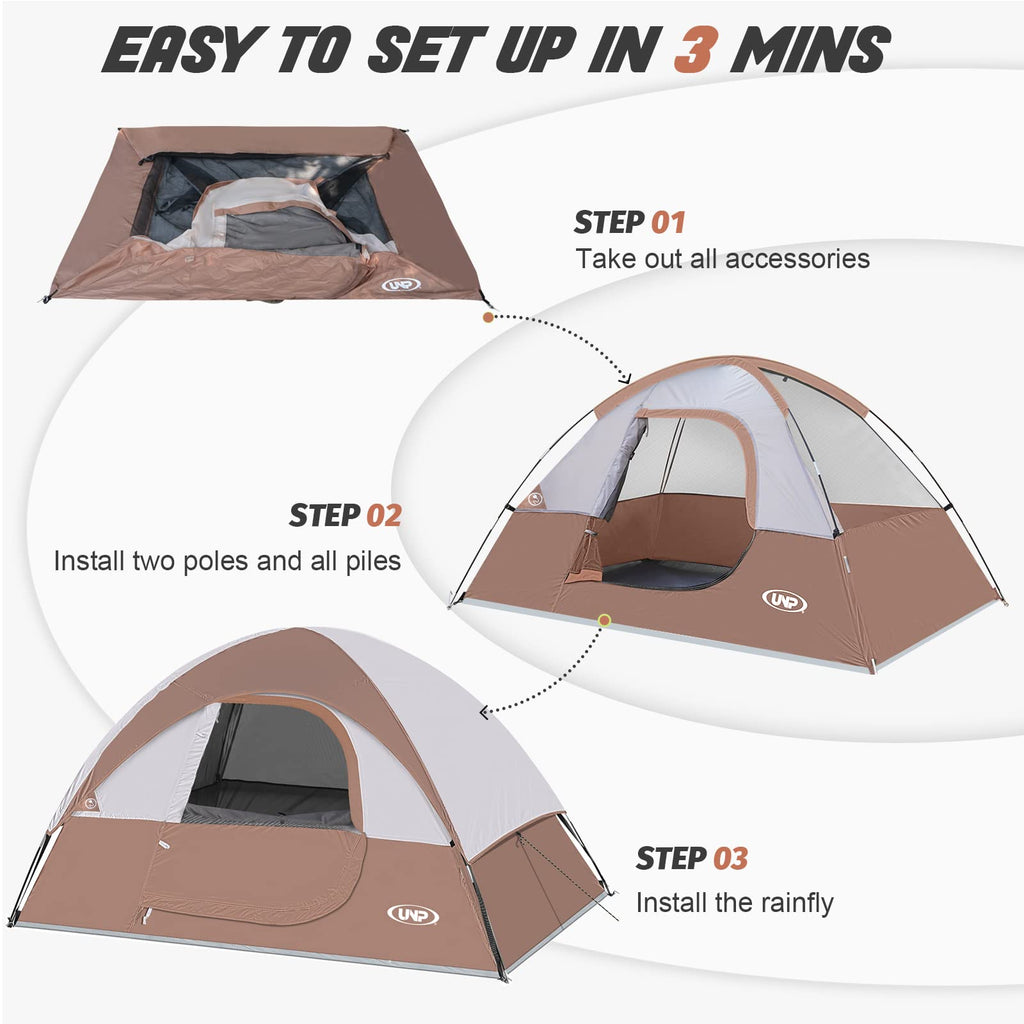 Camping Tent 2 Person, Waterproof Windproof Tent With Rainfly Easy To Set Up Portable Dome Tents For Camping