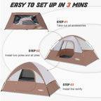Camping Tent 2 Person, Waterproof Windproof Tent With Rainfly Easy To Set Up Portable Dome Tents For Camping