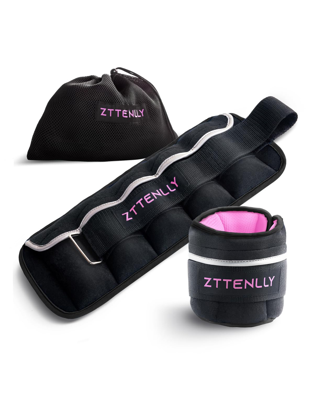 Adjustable Ankle Weights 1-5/10/15/20LBS Pair with Carry Bag - Breathable Fabrics, Reflective Trim - Strength Training Leg Wrist
