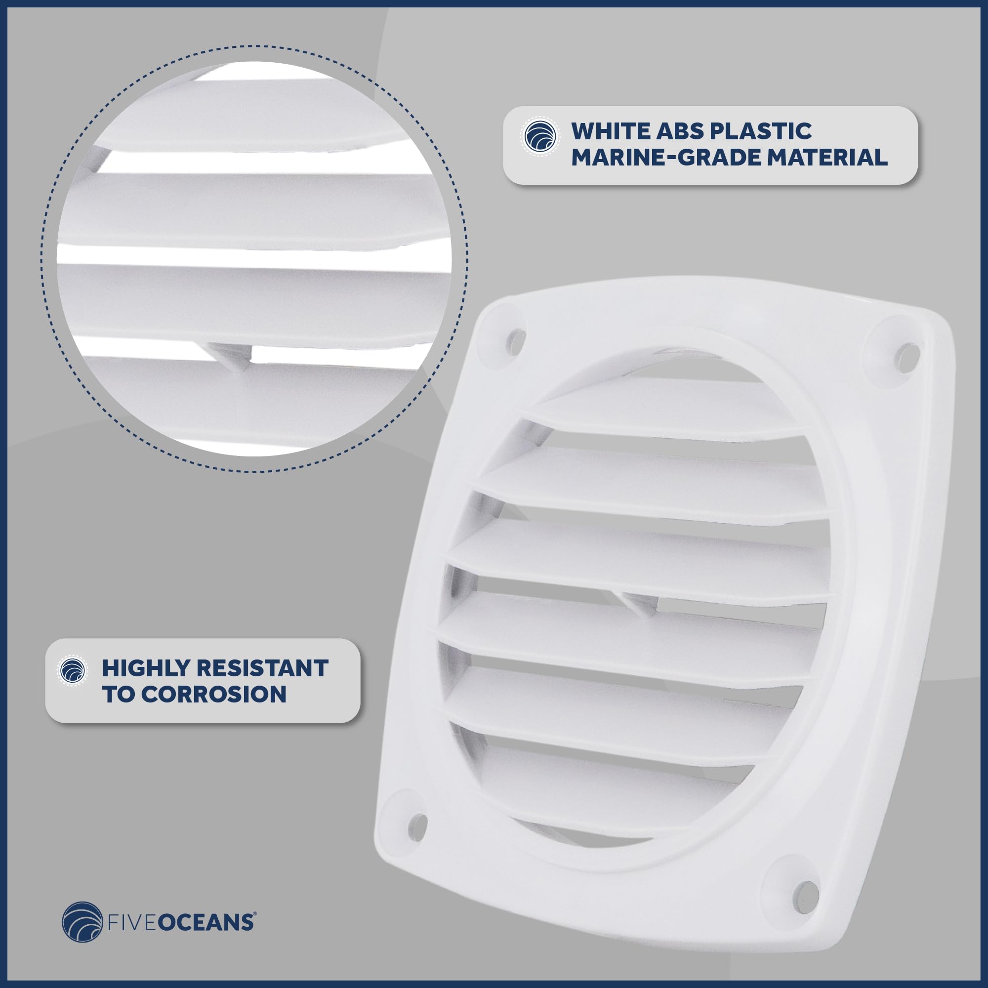 Five Oceans 6-Slotted Louvered Flush Hose Ventilators, 3-Inch Ventilation Area Diameter, White Abs Plastic, 2 Pack - Fo110-M2