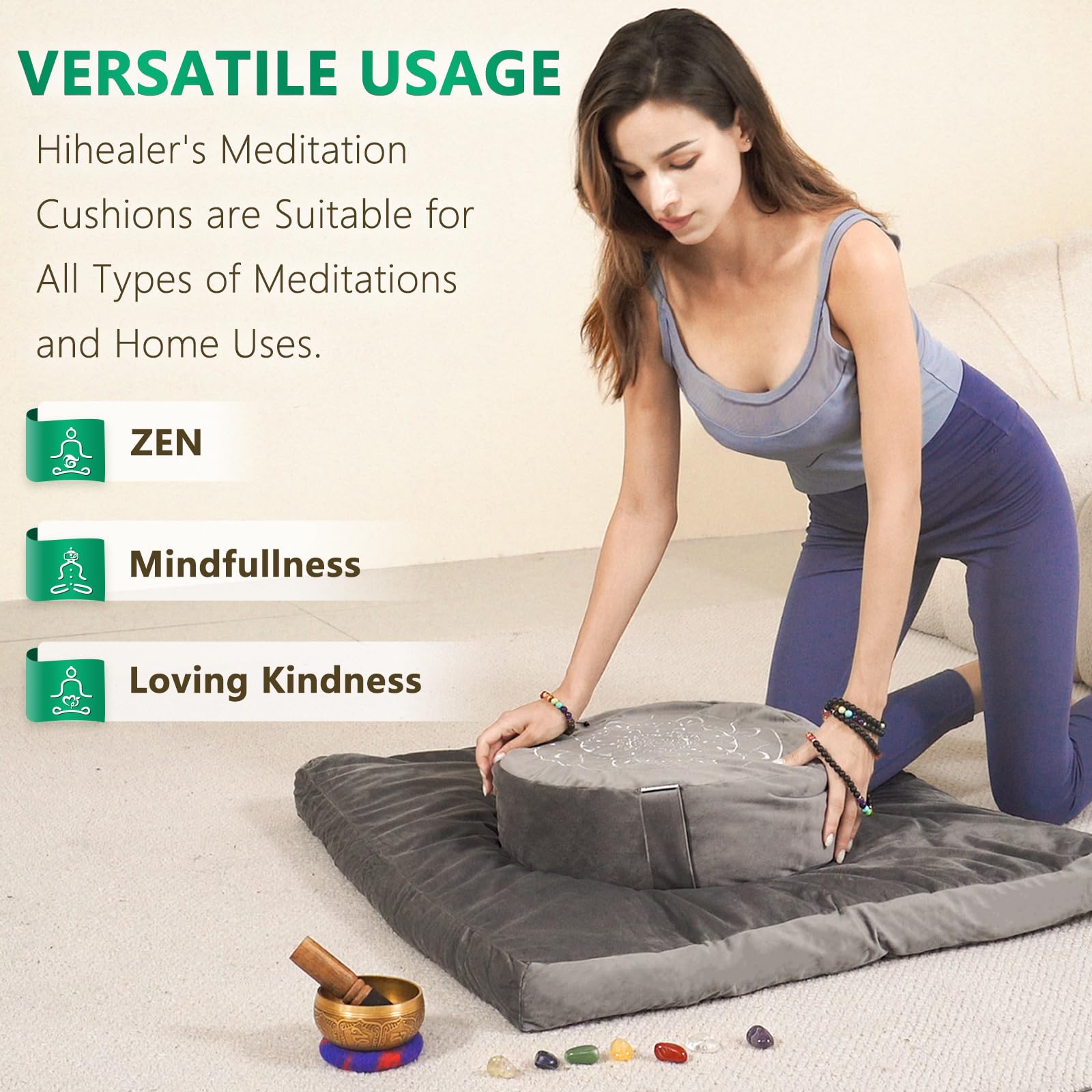Hihealer Meditation Cushion Floor Pillow - With 2 Sets Of Comfortable Meditation Pillow Large Floor Mat Buckwheat Seat Tibetan Z