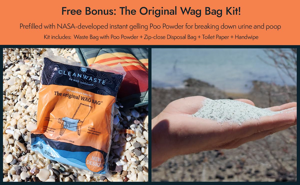 Cleanwaste Go Anywhere Portable Folding Toilet - Plus Bonus Original Wag Bag Kit - Camping, Travel, Medical, Emergency