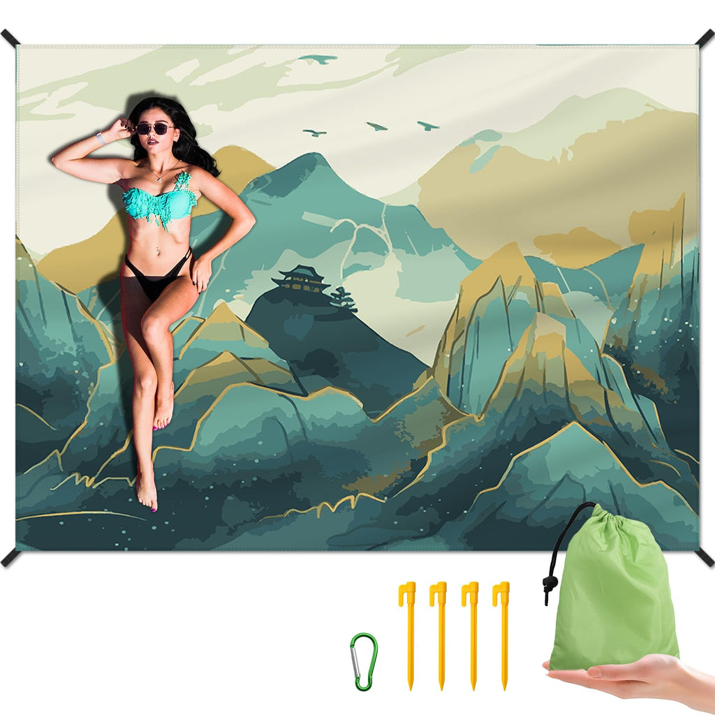 Beach Blanket Waterproof Sandproof Large Beach Mat 83 X 106 For 5-7 Adults Sand Free Mat Quick Drying,Oversized,Lightweight & Du