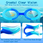 Cooloo Kids Goggles For Swimming Age 3-15, 2 Pack Kids Swim Goggles With Nose Cover, No Leaking, Anti-Fog, Waterproof, Blue & Pu