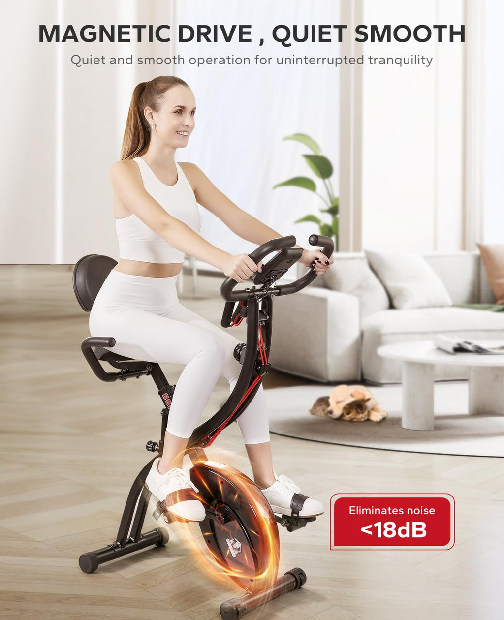 Hapbear Folding Exercise Bike Magnetic Foldable Stationary Bike, 3 In 1 Mode Indoor Upright Fitness Workout X-Bike With 8-Level