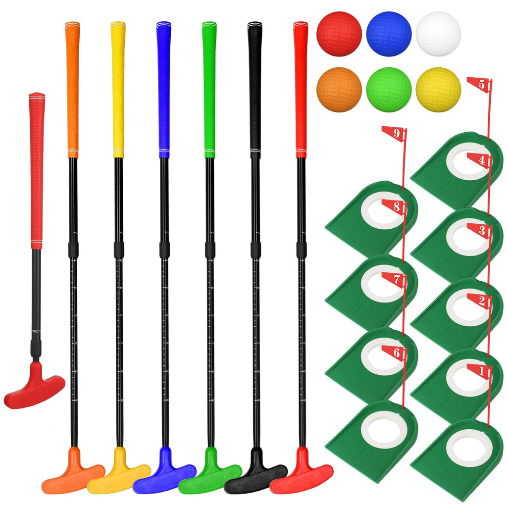 Silipull 21 Pcs Adjustable Golf Putters Set 6 Two Way Mini Golf Putter For Right Left Handed 6 Colored Practice Balls 9 Pcs Plas