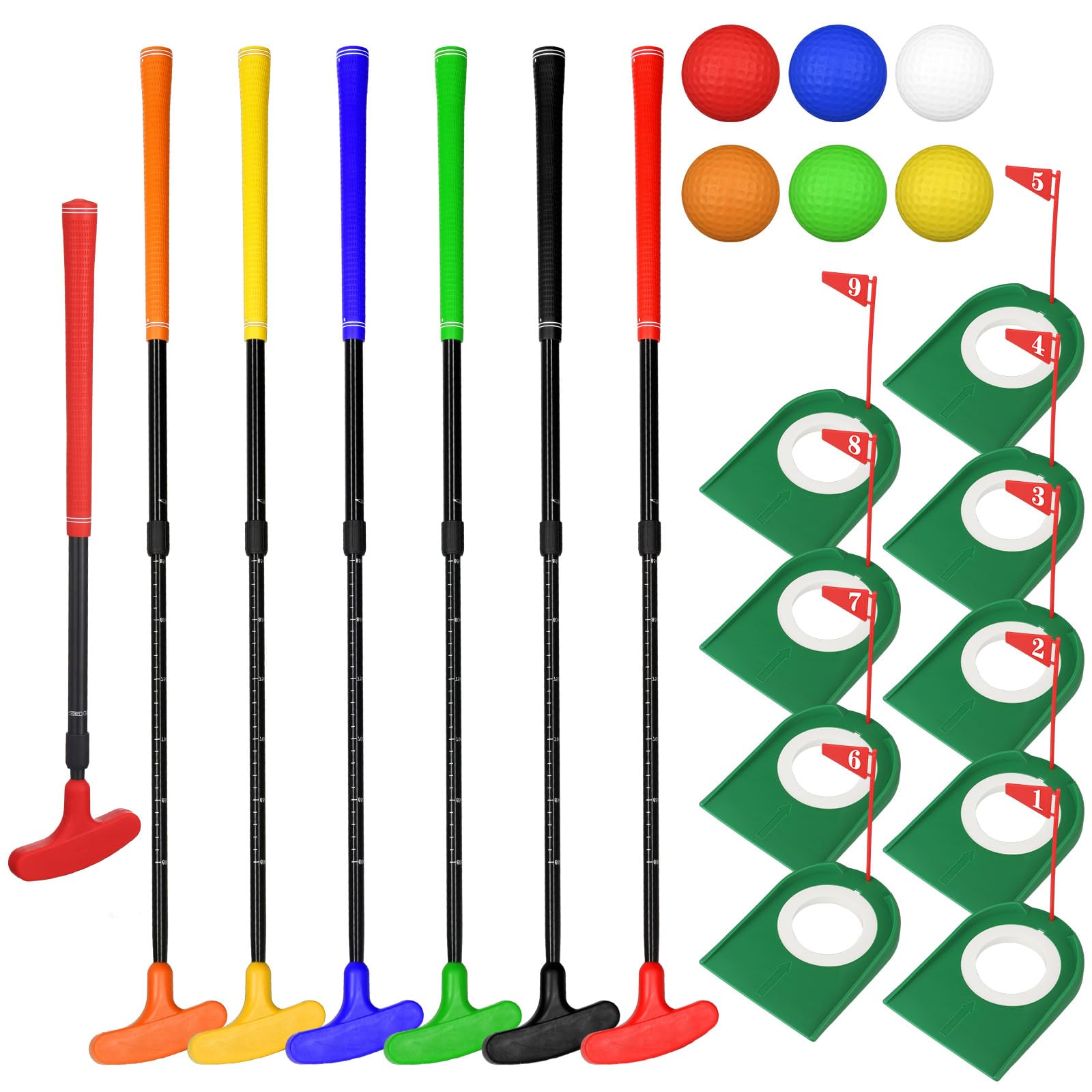 Silipull 21 Pcs Adjustable Golf Putters Set 6 Two Way Mini Golf Putter For Right Left Handed 6 Colored Practice Balls 9 Pcs Plas