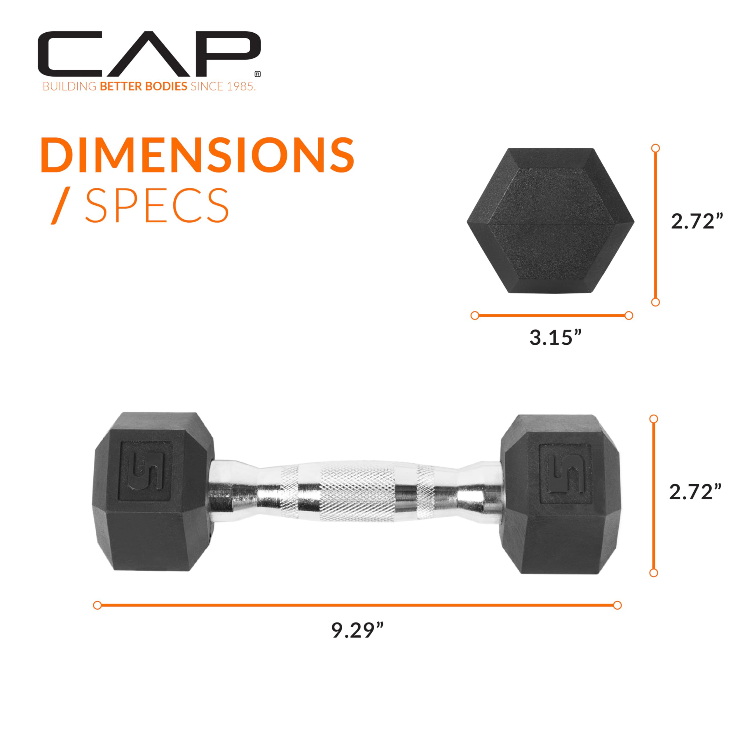 Cap Barbell 50Lb Coated Hex Dumbbells, 5X2 20X2, Part Of 150Lb Set