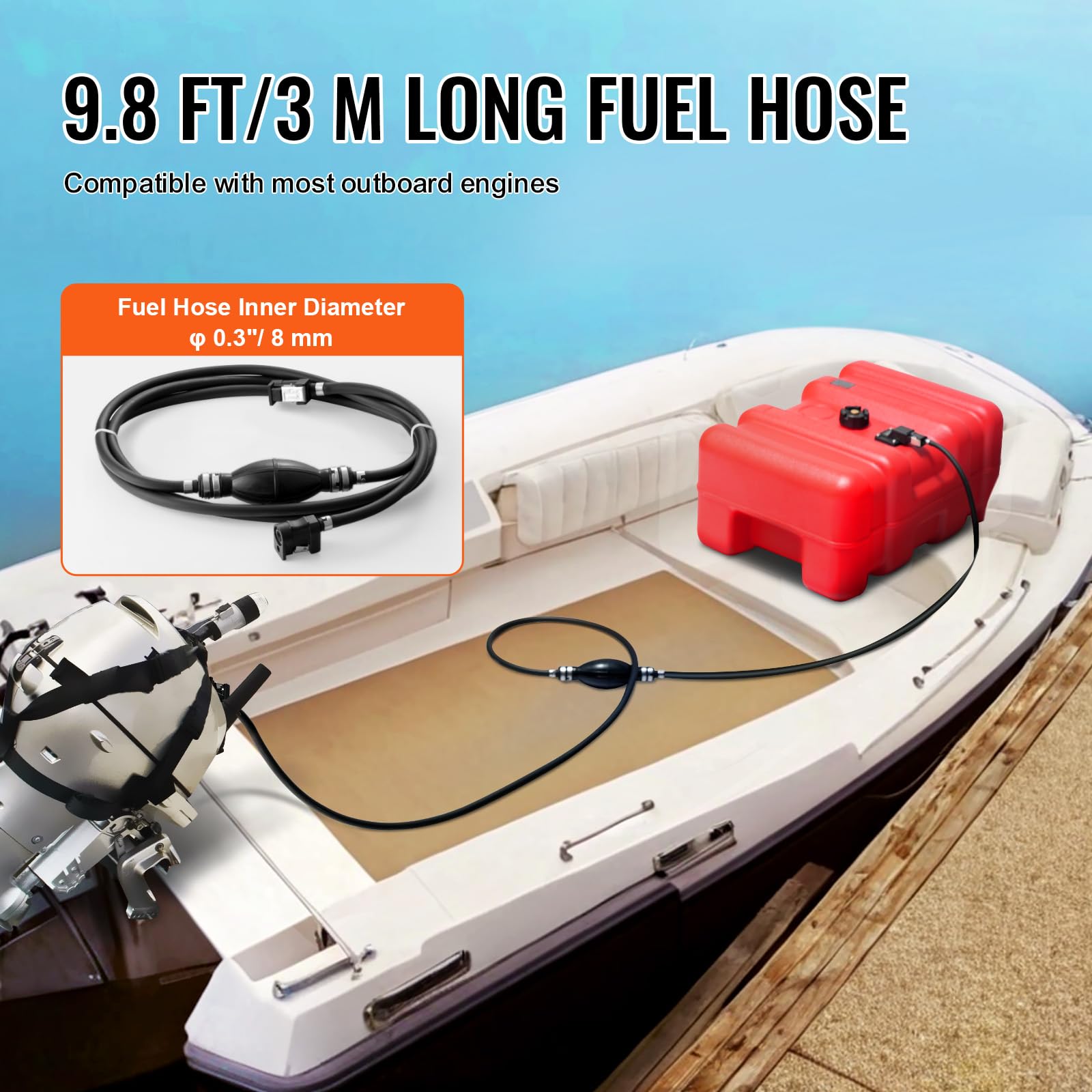 Vevor Marine Tank, 6.34-Gallon/24-L Marine Portable Tank Outboard Marine Boat Transfer Tank With 9.8Ft Hose, Gauge For Outboard