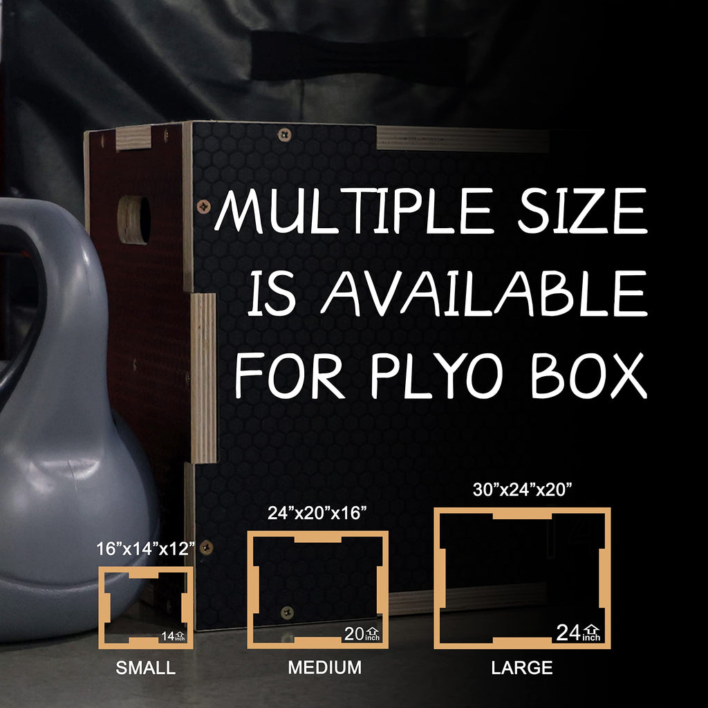 Fitvids 3 In 1 Non-Slip Wooden Plyo Box Plyometric Box Jumping Exercise, 12X14X16 Inches, Black