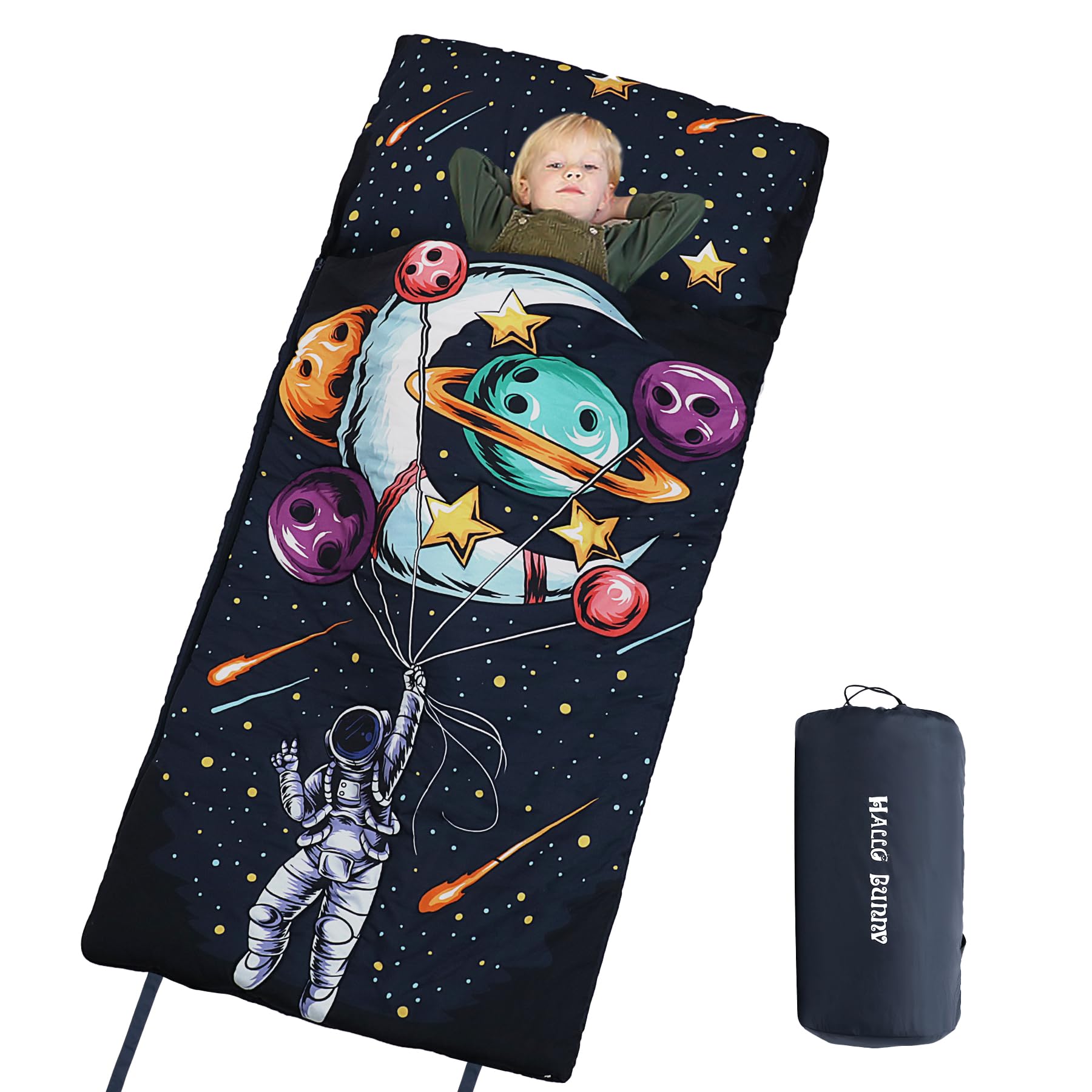 Kids Sleeping Bag, Hallo Bunny Space Astronaut Sleeping Bags for Boys Girls, Slumber Bag with Pillow, Toddler Sleeping Bags for 