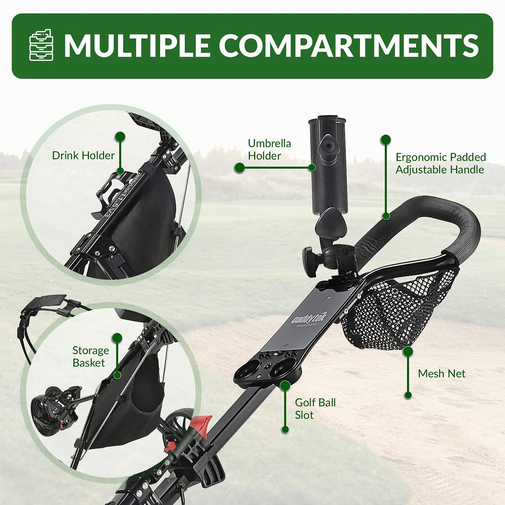 Caddytek Caddylite 115 V3 3 Wheel Golf Push Cart - Superlite Deluxe, Lightweight, Easy To Fold Caddy Cart Pushcart, Black