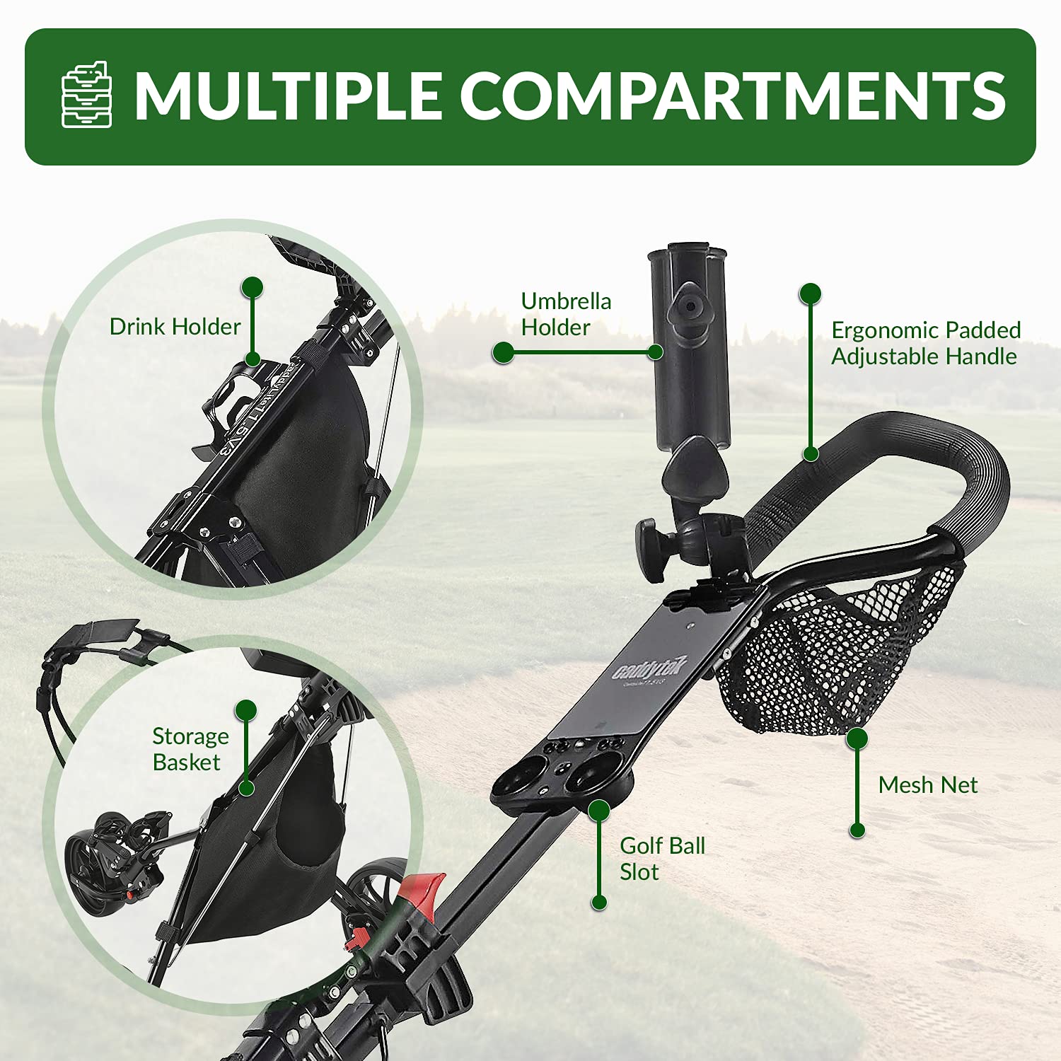 Caddytek Caddylite 115 V3 3 Wheel Golf Push Cart - Superlite Deluxe, Lightweight, Easy To Fold Caddy Cart Pushcart, Black
