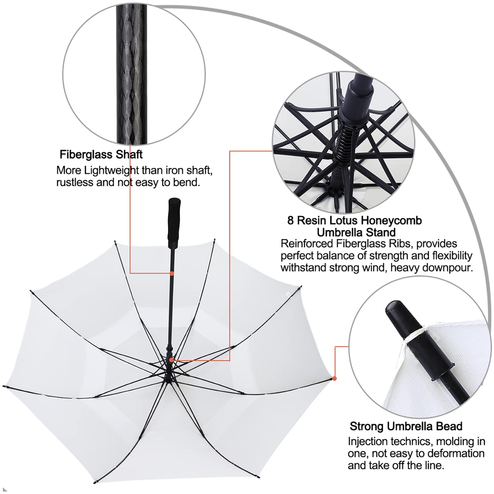 G4Free 62 Inch Automatic Open Golf Umbrella Extra Large Oversize Double Canopy Vented Windproof Waterproof Stick Umbrellas(White