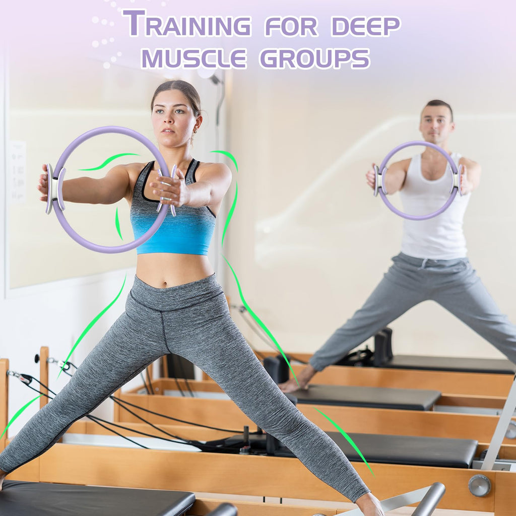 Egonova Pilates Ring Set: 14-Inch Magic Circle With Dual Padded Handles, Pilates Mini Ball, And Resistance Bands (15, 25, 35 Lbs