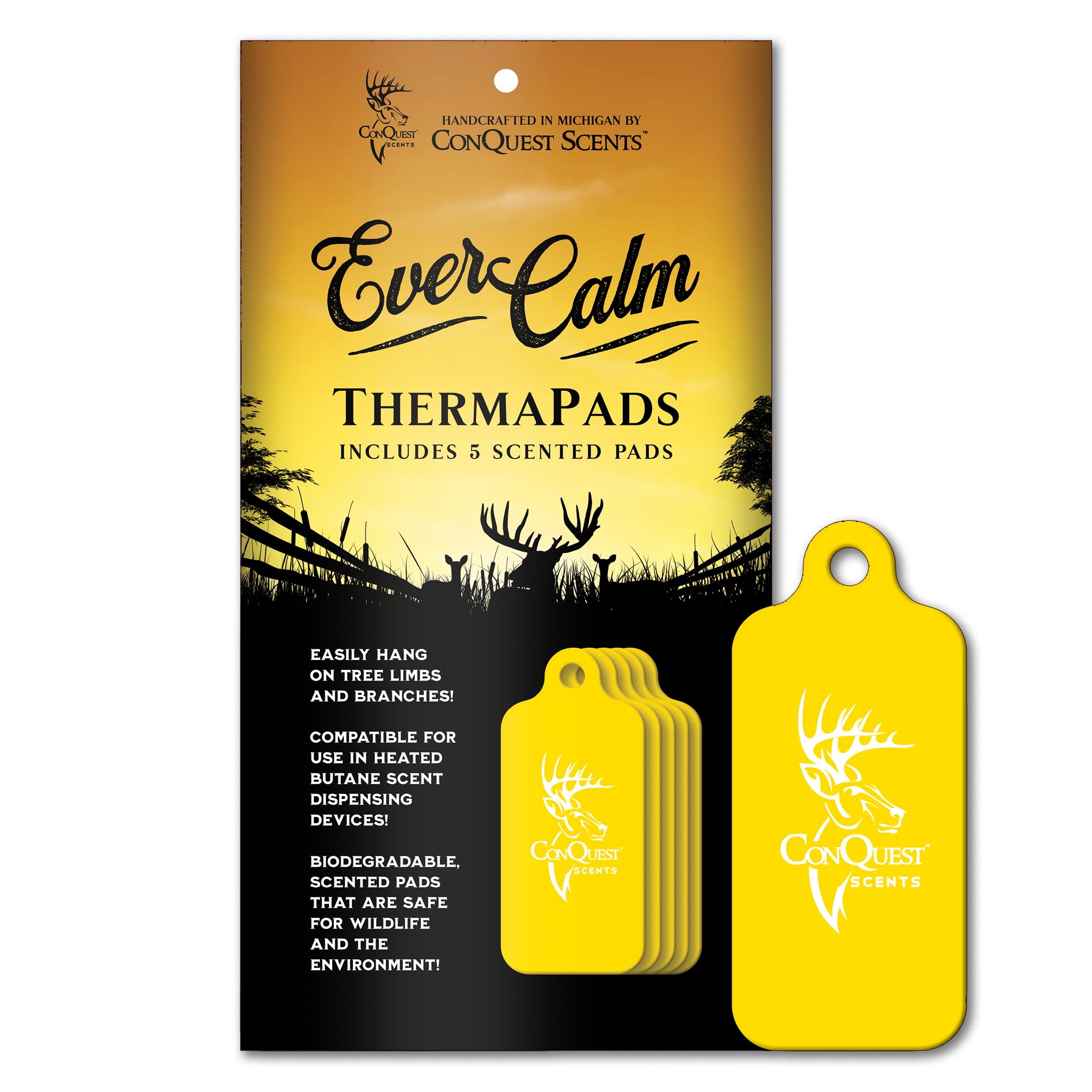 Conquest Scents EverCalm ThermaPads - Calming Deer Attractant Scent for Hunting, Long-Lasting All-Season Use - 5-Pack