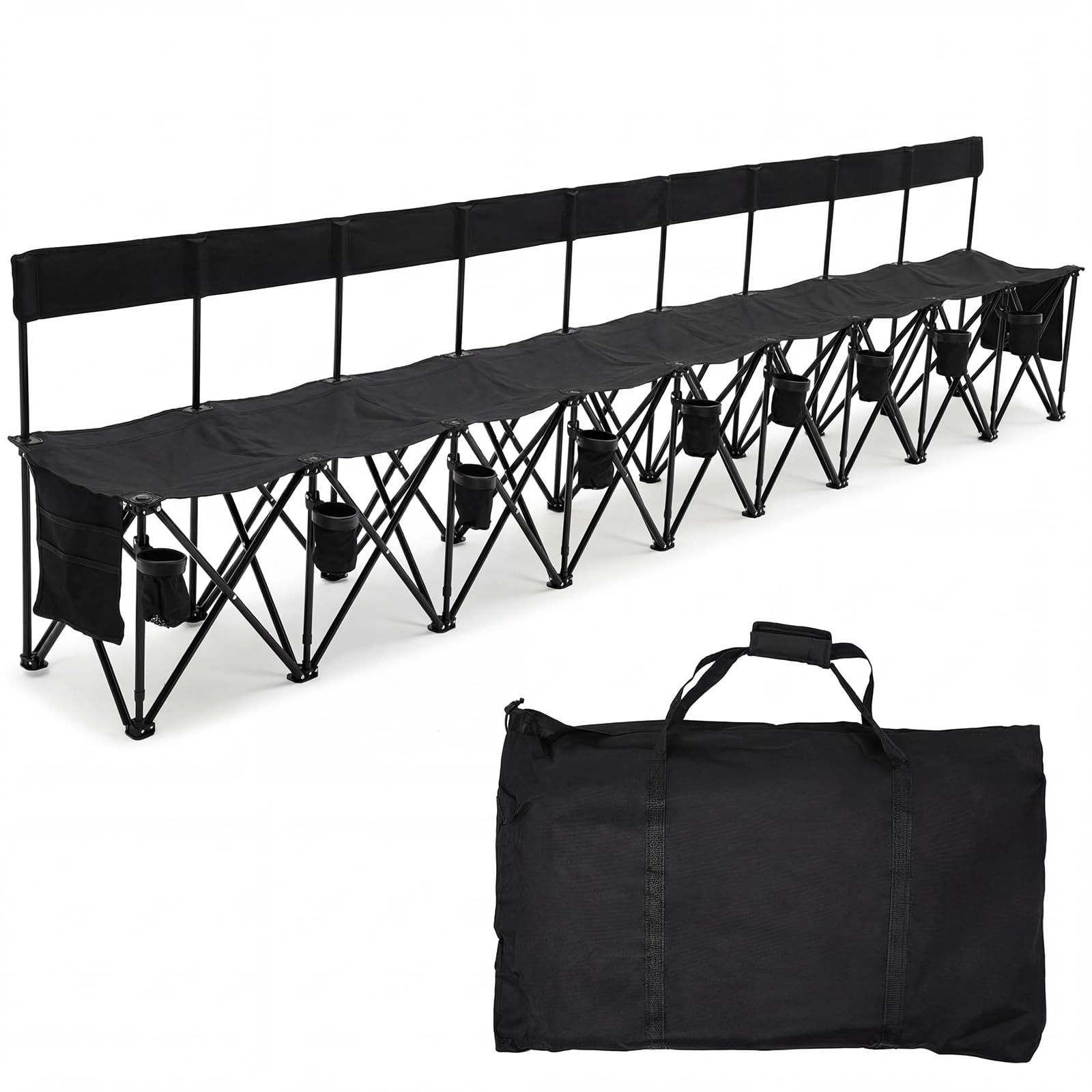Kigley 9 Seats Folding Soccer Bench Chair Portable Team Sports Sideline Bench for Football Camp Travel Events Outdoor Seating wi