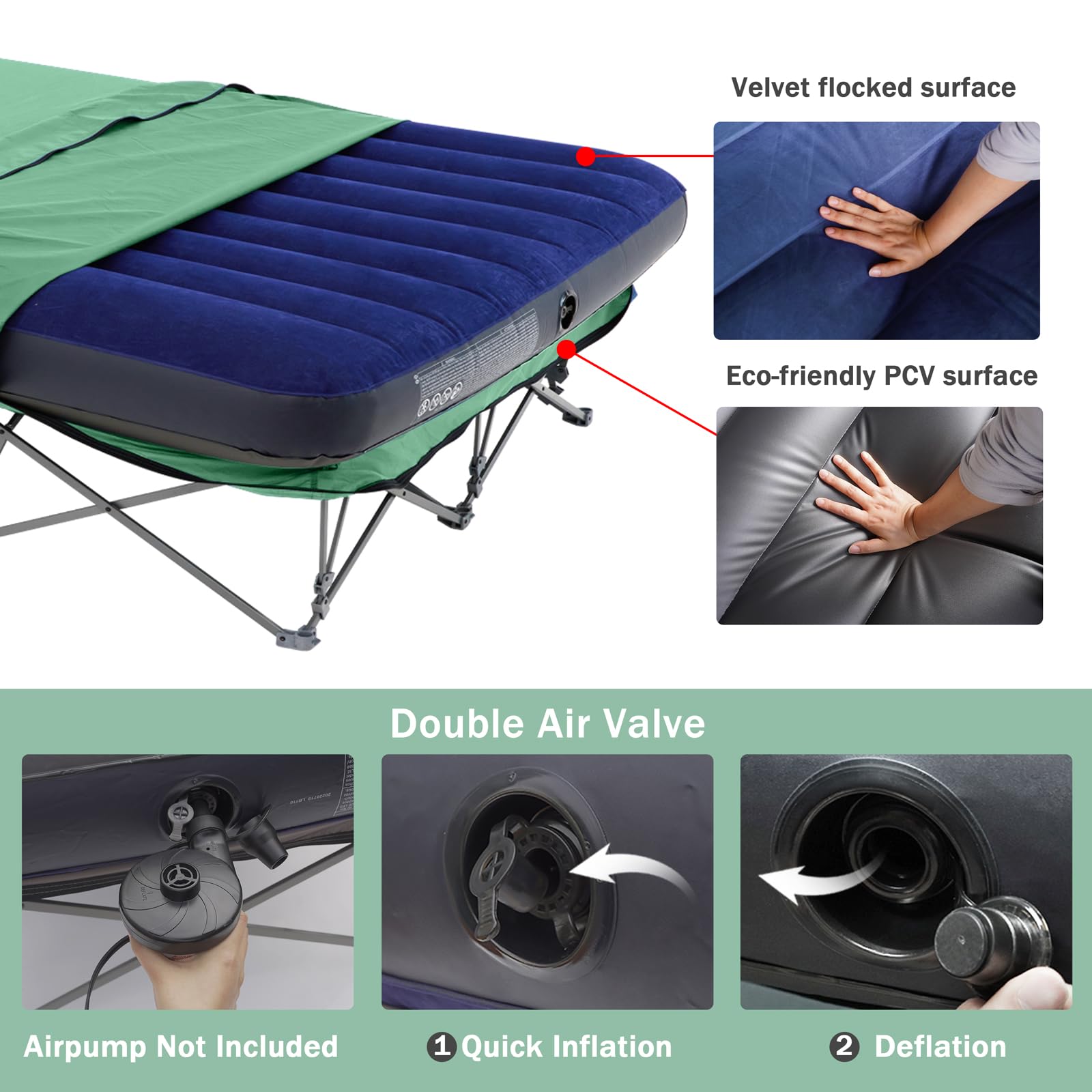 Kampkeeper Camping Cot,Camping Cots For Adults,Folding Camping Cot With Inflatable Air Mattress And Carry Bag,For Outdoor Travel