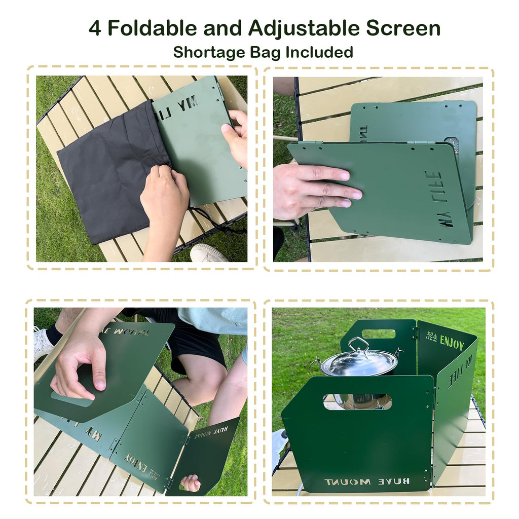 Keopuals Stove Windscreen - Folding Camping Stove Windshield 4 Plates Stainless Steel Stove Windscreen For Outdoor, Picnic, Back
