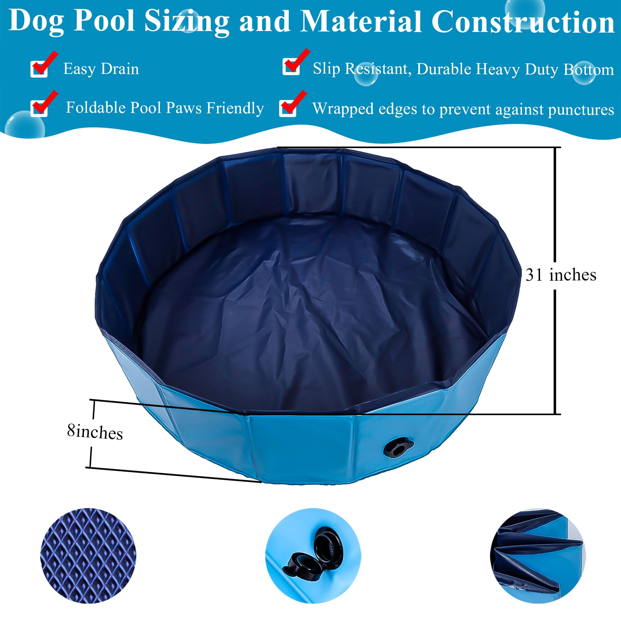 C Crystal Lemon Blue Foldable Pvc Swimming Pool - Versatile Dog Pool, Kiddie Pool, Kids Pool, Baby Pool, And Toddler Pool - 31.5