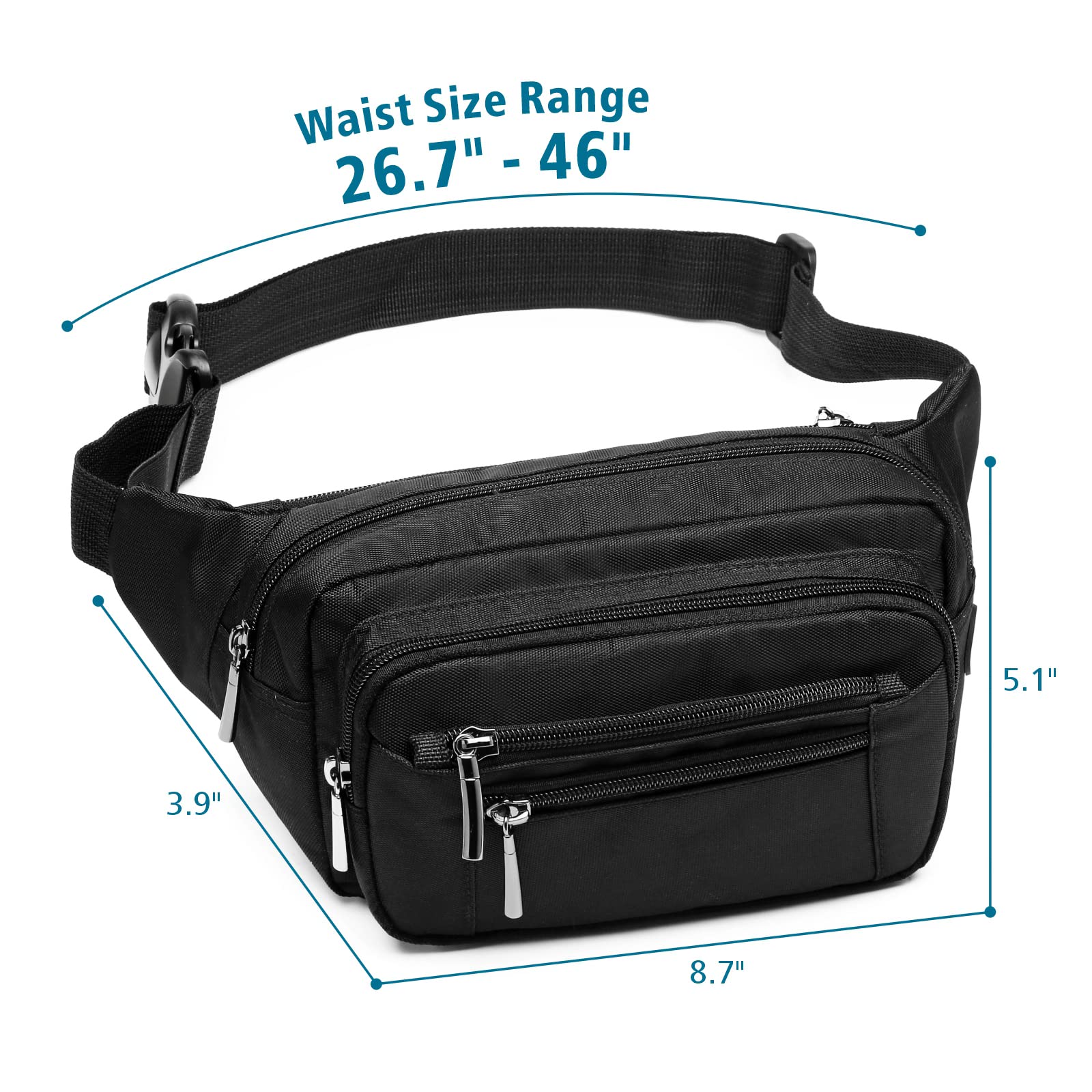 Fanny Pack For Women Men - Packism 6 Zipper Pockets Fashionable Sport Waist Pack Bag Travel Hiking Running Hip Bum Bag For Outdo