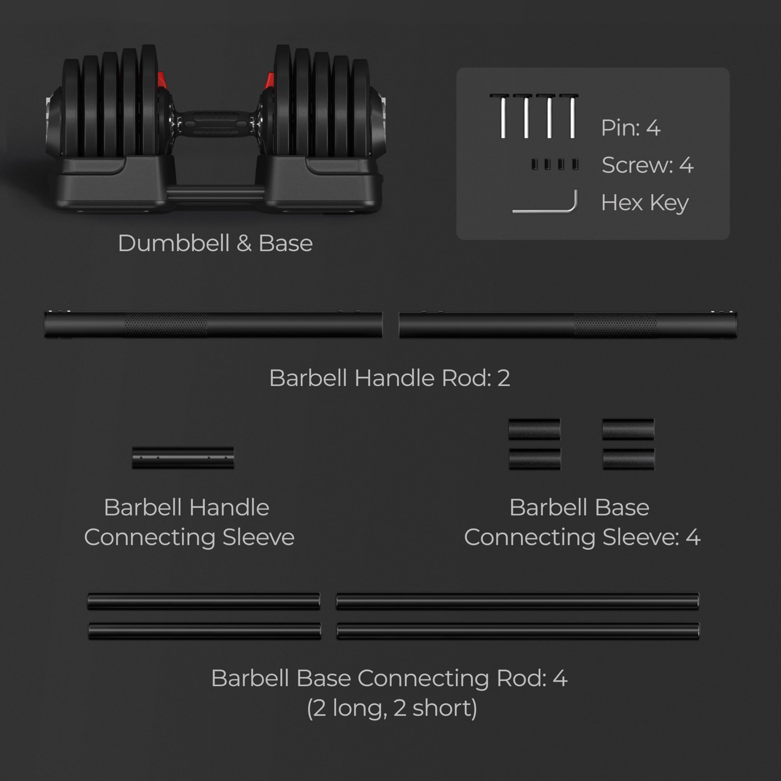 Yaheetech Adjustable Dumbbell Set 90lbs Fast Adjust Dumbbells 2 in 1 Dumbbell Weight Set Free Weight Set Used as Barbell, with T