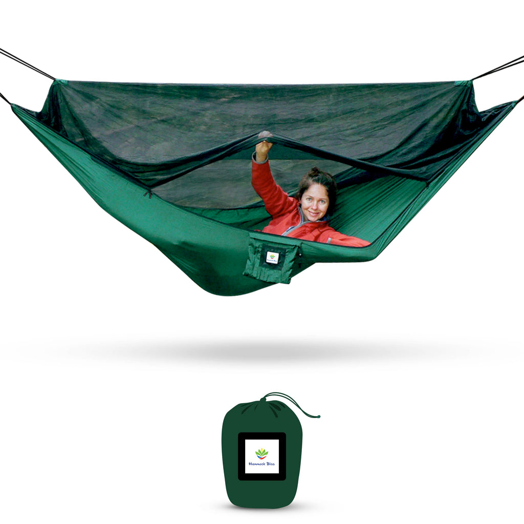 Hammock With Mosquito Net - Fully Reversible Bug Free Hammock Tent, Extra Large Sleeping Space, Bug Proof Netting & Suspension -
