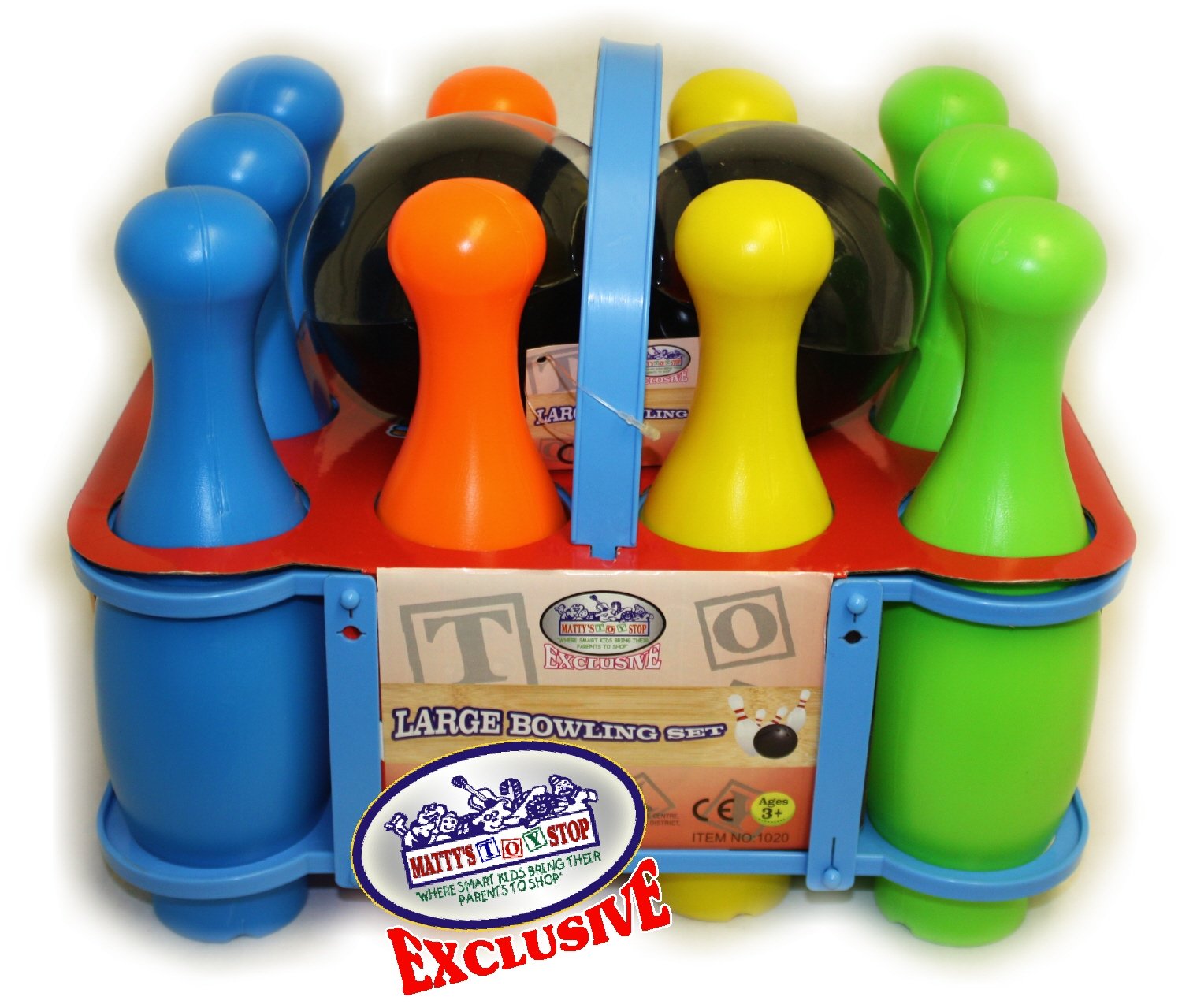 Matty'S Toy Stop 10 Pin Multi-Color Deluxe Plastic Bowling Set For Kids With Storage Rack - 12 Pieces Total (10 Pins & 2 Bowling