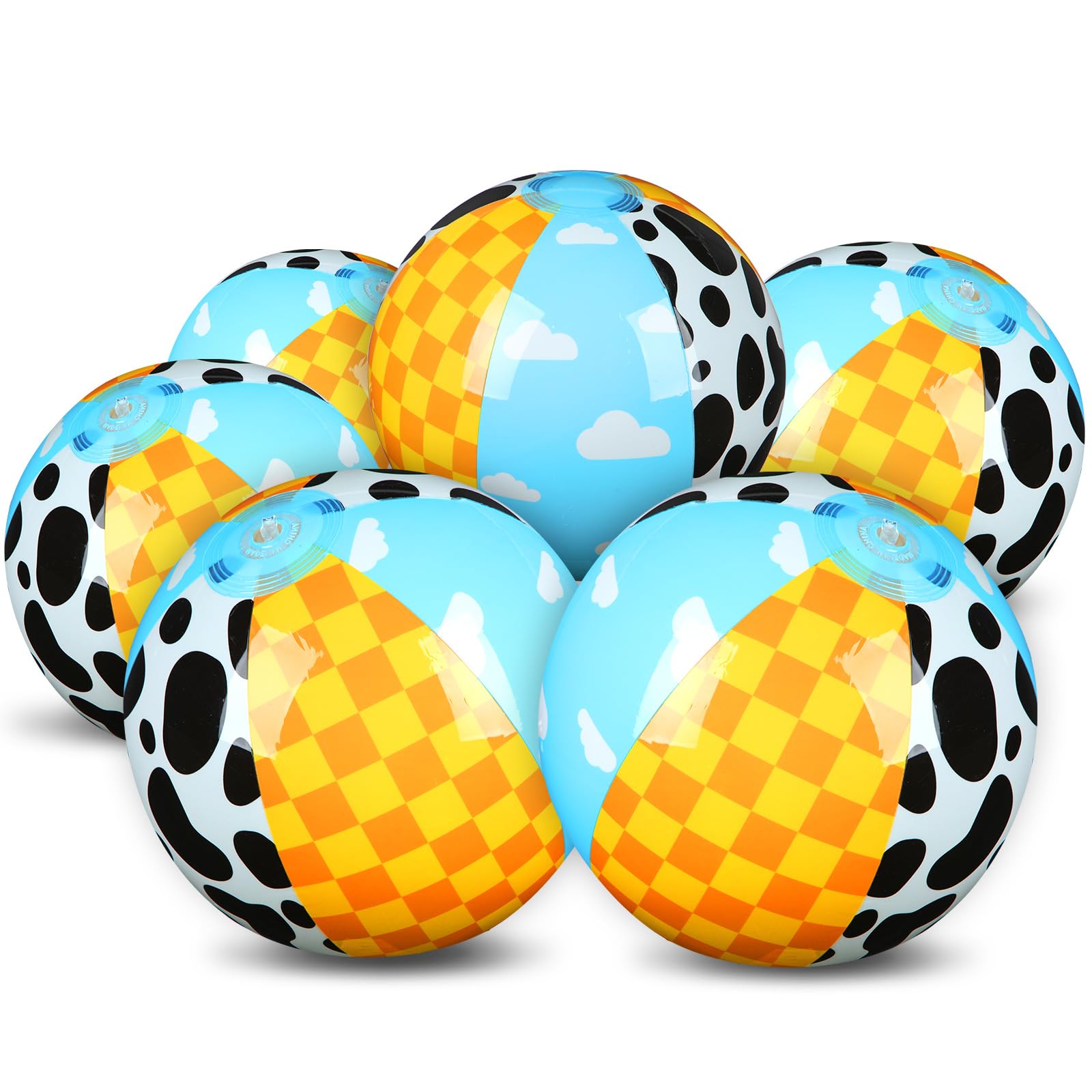 Hollowfly 6 Pack Cartoon Cow Themed Beach Ball for Kids 7.87 Bulk Inflatable Swimming Pool Ball Toys Summer Beach Water Game Gif