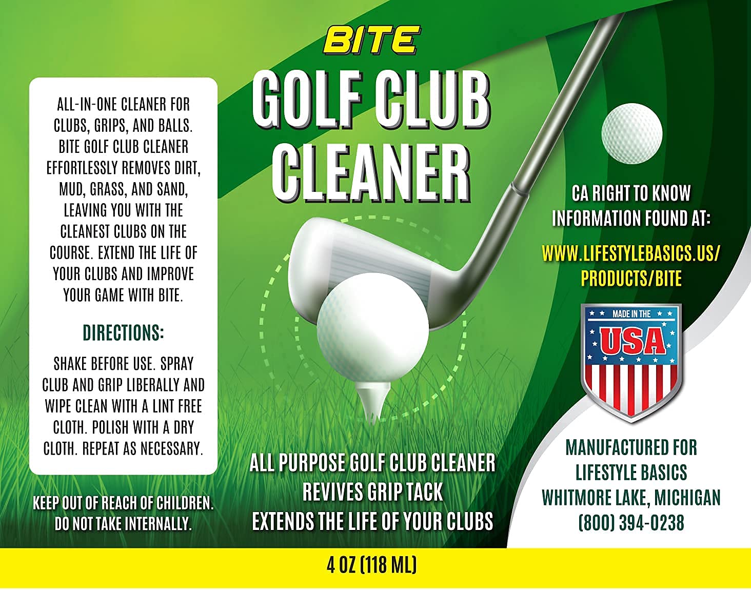 Bite Golf Club And Grip Cleaner  Keeps Clubs, Irons, And Drivers Clean  Use With Cloth, Brush, Or Bottle Brush Refill  Restore G