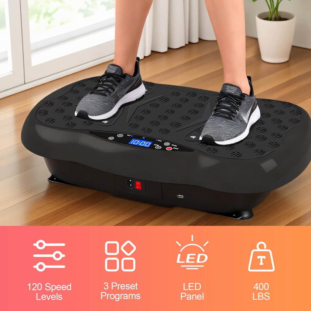 ALSO GO Vibration Plate Exercise Machine, 120-Level & 3 Workout Modes Vibration Board for Weight Loss/Lymphatic Drainage, 400lbs