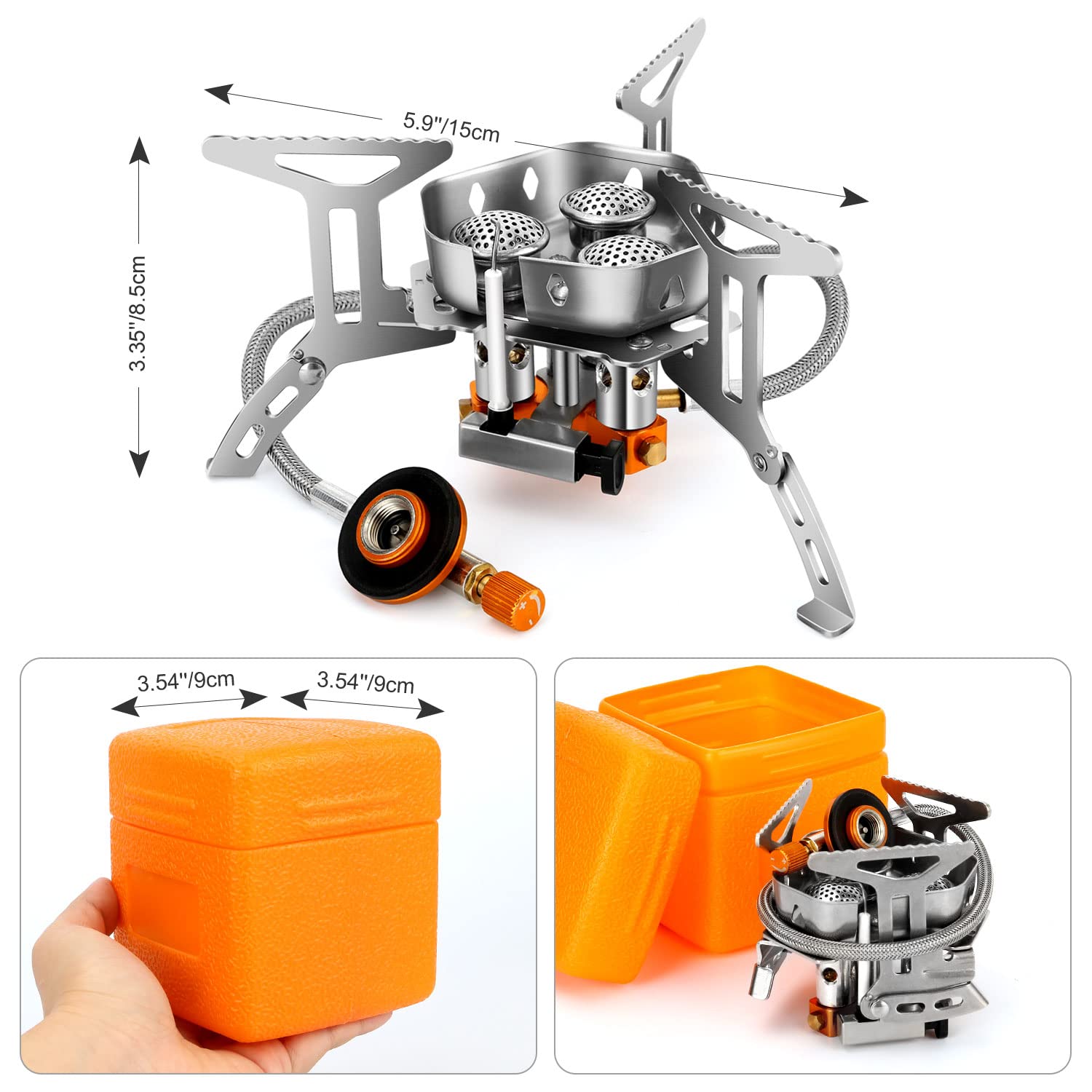 Odoland 6800W Windproof Camp Stove Camping Gas Stove With Fuel Canister Adapter, Piezo Ignition, Carry Case, Portable Collapsibl