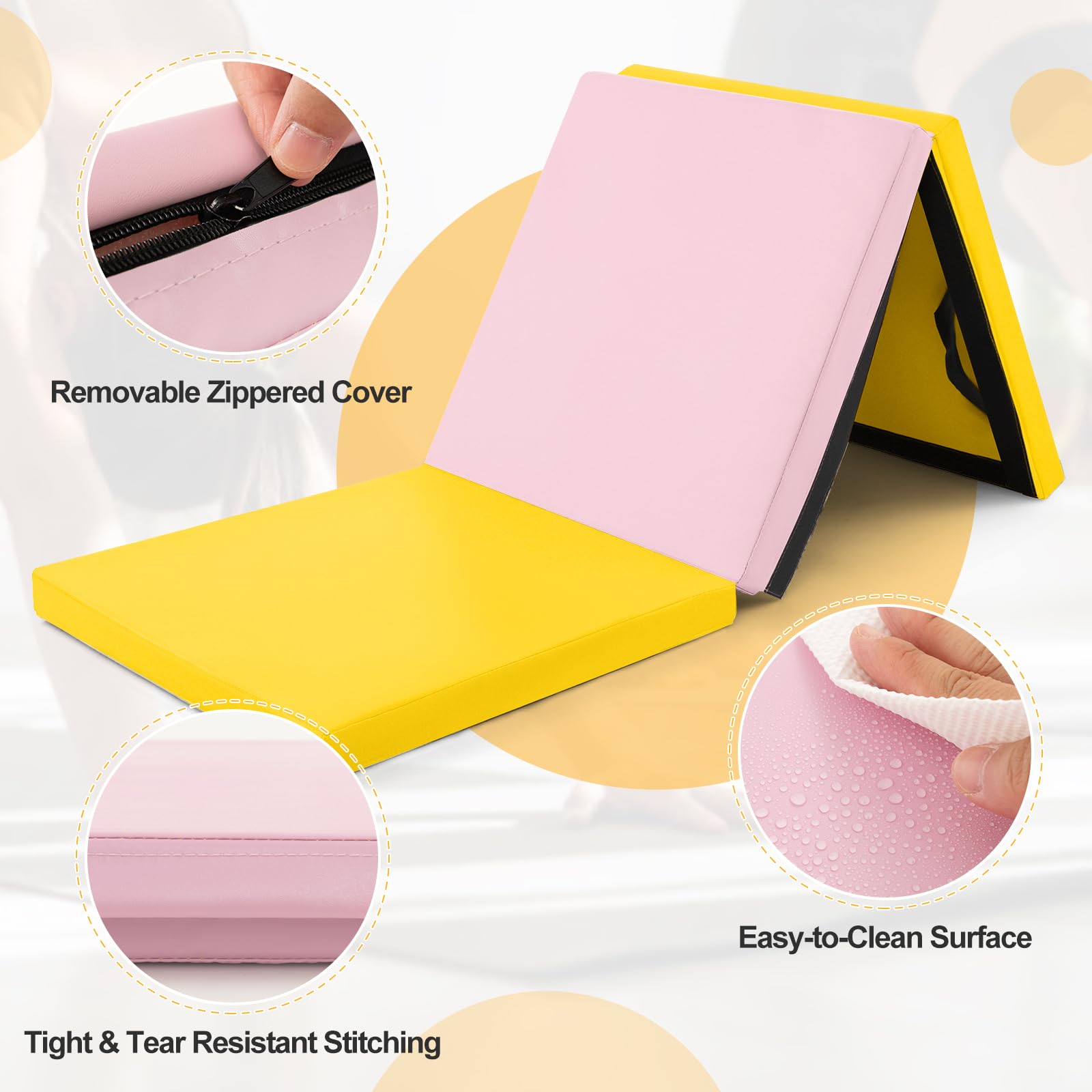 Goplus Folding Gymnastics Mat, Tri-Fold 6X 2X 2? Tumbling Exercise Gym Mat With Pu Leather Cover, Hook & Loop Fastener & Carryin