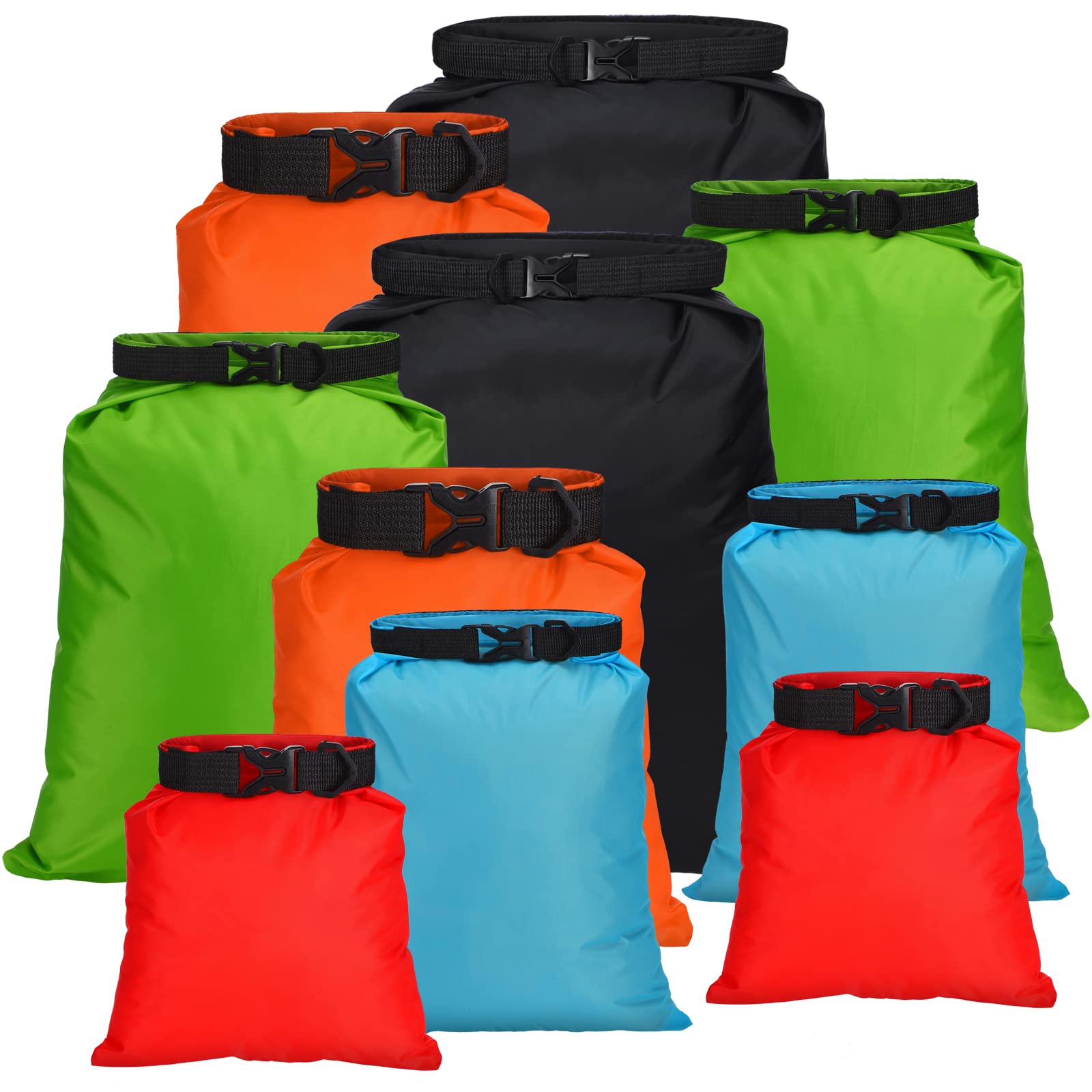 LEIFIDE 10 Pcs Ultralight Dry Bags Waterproof Lightweight Airtight Bags Ripstop Camping Gear Dry Sack Portable Roll Top Dry Pack