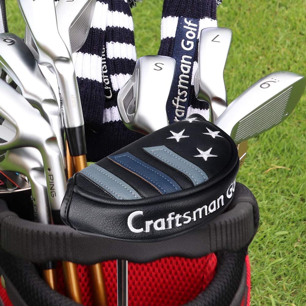 Craftsman Golf Blue Strips Stars Small Mid-Size Half Mallet Putter Head Cover Headcover Magnetic Closure (For Heel Shaft)