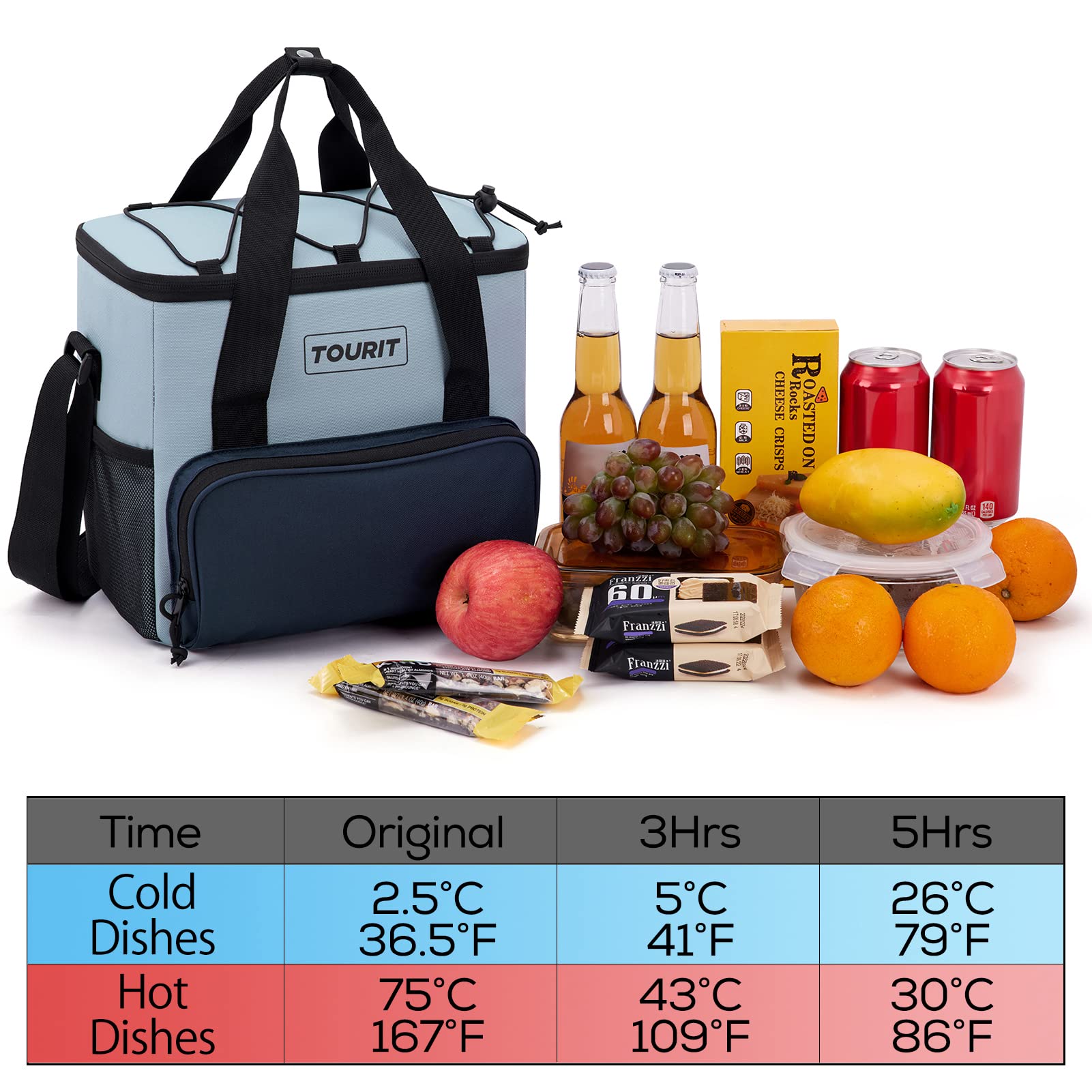 Tourit Cooler Bag 24-Can Insulated Soft Cooler Lunch Coolers Portable Cooler Bag 14.6L For Picnic, Beach, Work, Trip, Daily, Gre