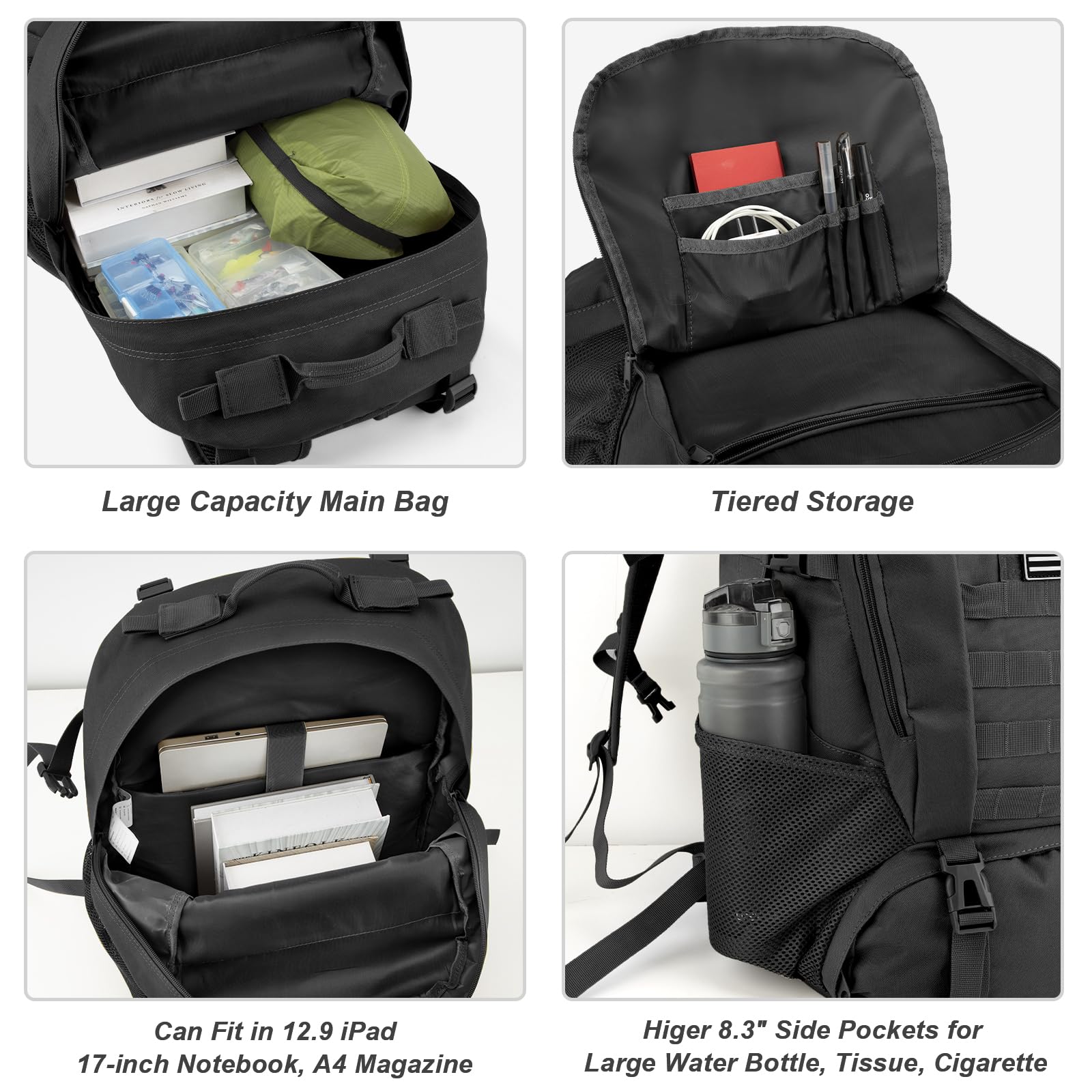 Jueachy Tactical Backpack 35L Military Bag: Waterproof Army Hiking Backpack Molle Bookbag Edc Bag