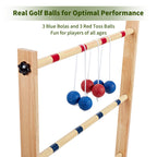 Apudarmis Ladder Toss Game Set, 35X26In Pine Wooden Golf Ladder Lawn Game With 6 Bolos Balls And Carrying Case - Outdoor Backyar